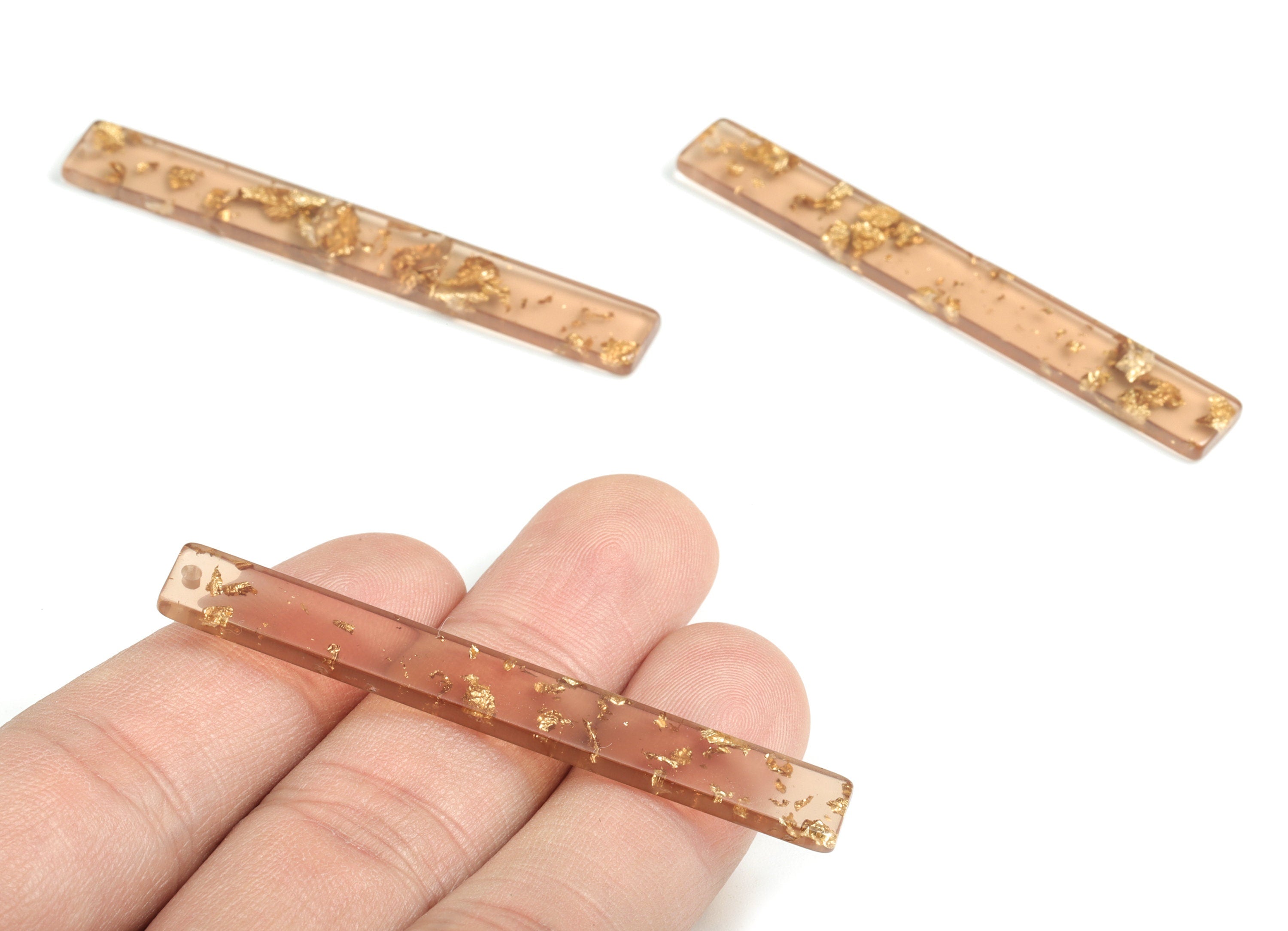 Acrylic Stick Charms - Brown Gold foil & Confetti - Bar Earrings and Pendant - Color Code: A518 - 59.7x7.8x2.5mm - AC1049-A518 - DOMEDBAZAAR