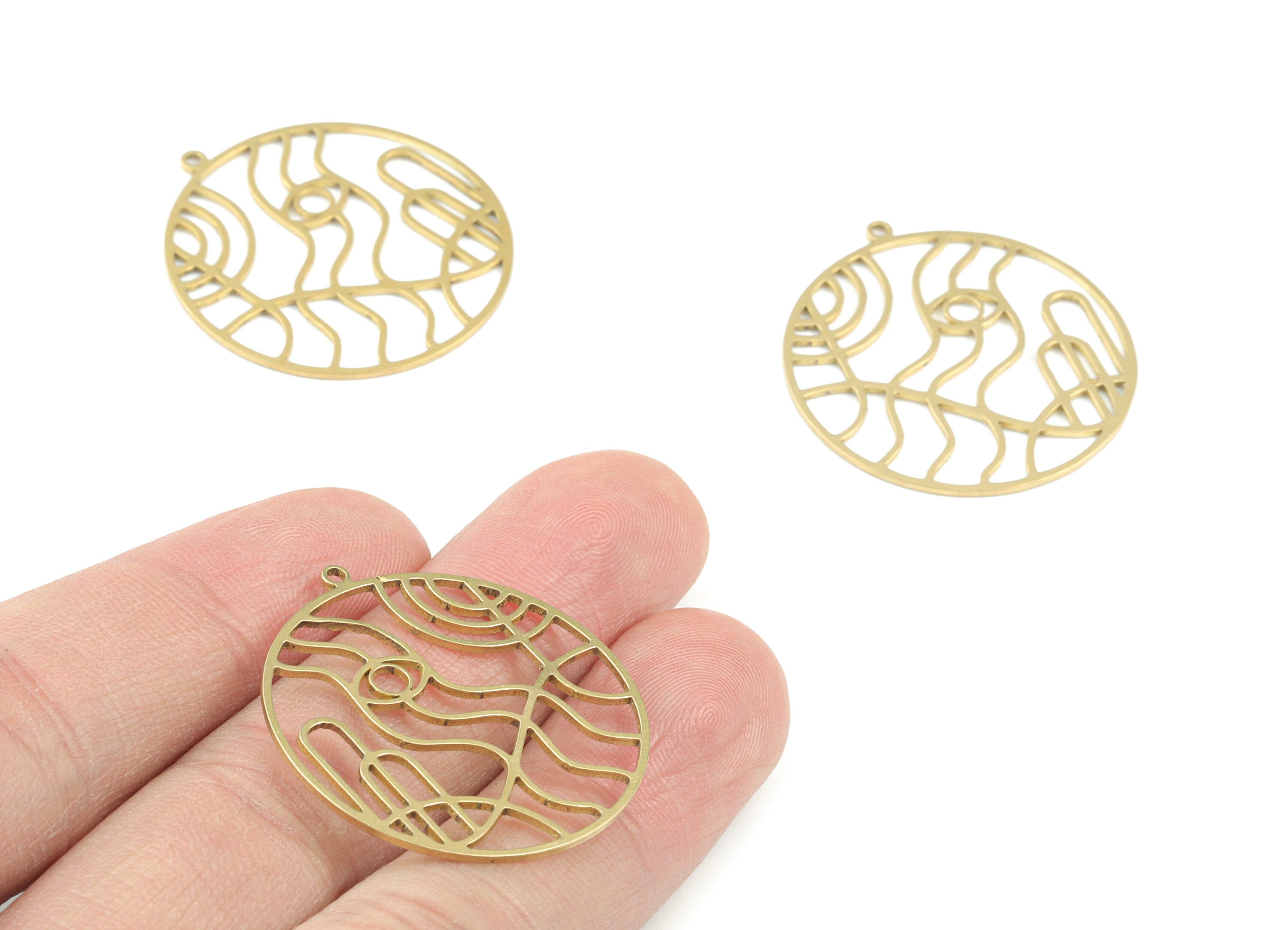 Brass Round Earring Charms - Raw Brass Circle Pendant - Eye Circle Charm - Jewelry Making Supplies - 32x30 x0.8mm - PPM3634 - DOMEDBAZAAR