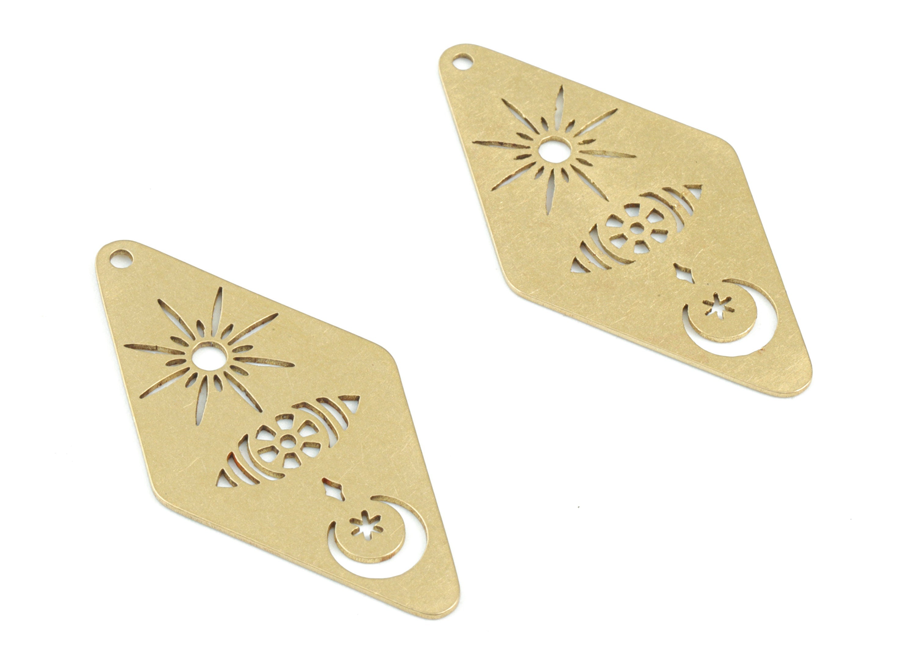 Rhombus Crescent Star Pendant - Raw Brass Rhombus Moon Earring Charms - Jewelry Making Supplies - 36x19x0.6mm - PPM3623 - DOMEDBAZAAR