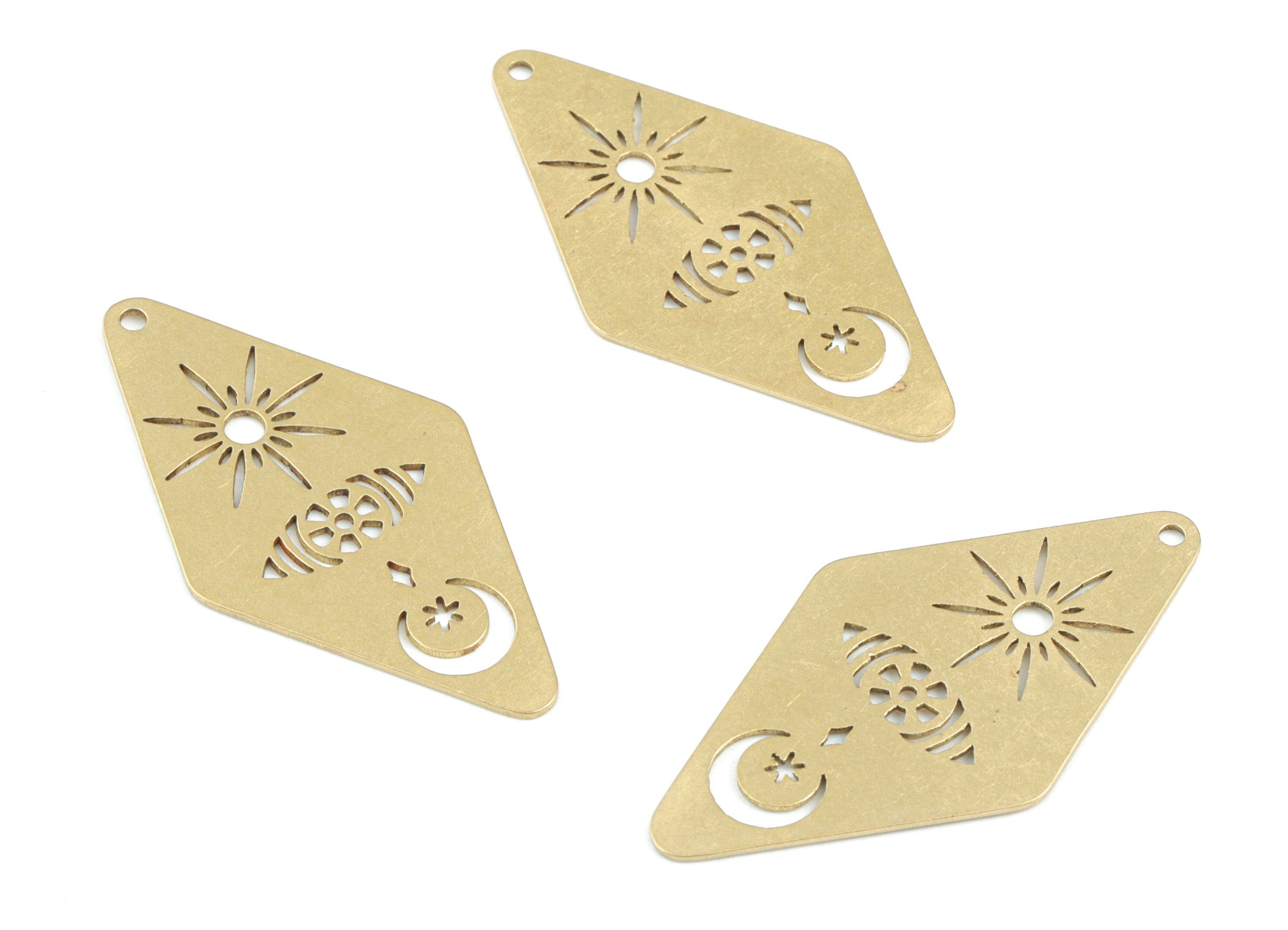 Rhombus Crescent Star Pendant - Raw Brass Rhombus Moon Earring Charms - Jewelry Making Supplies - 36x19x0.6mm - PPM3623 - DOMEDBAZAAR