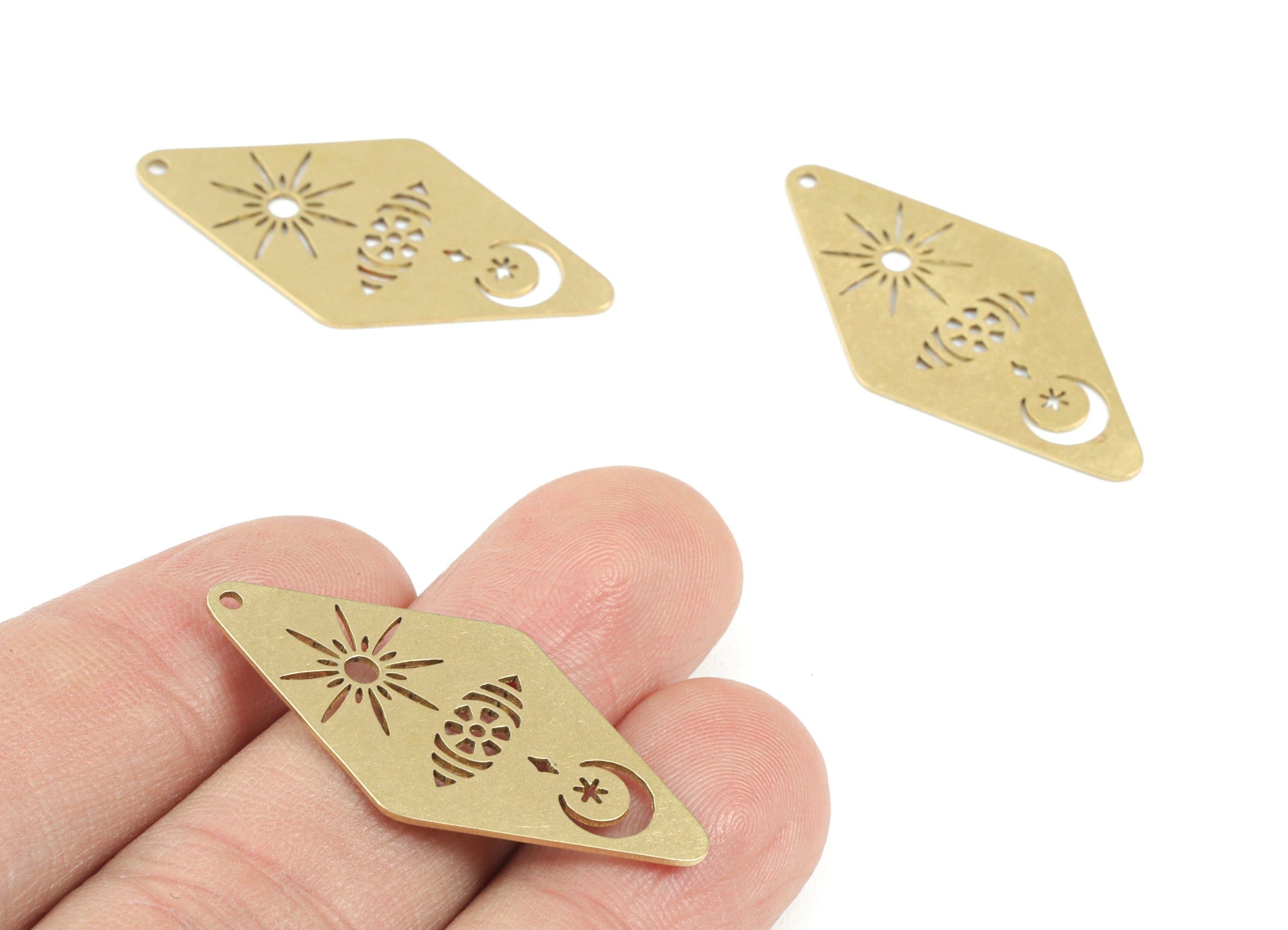 Rhombus Crescent Star Pendant - Raw Brass Rhombus Moon Earring Charms - Jewelry Making Supplies - 36x19x0.6mm - PPM3623 - DOMEDBAZAAR