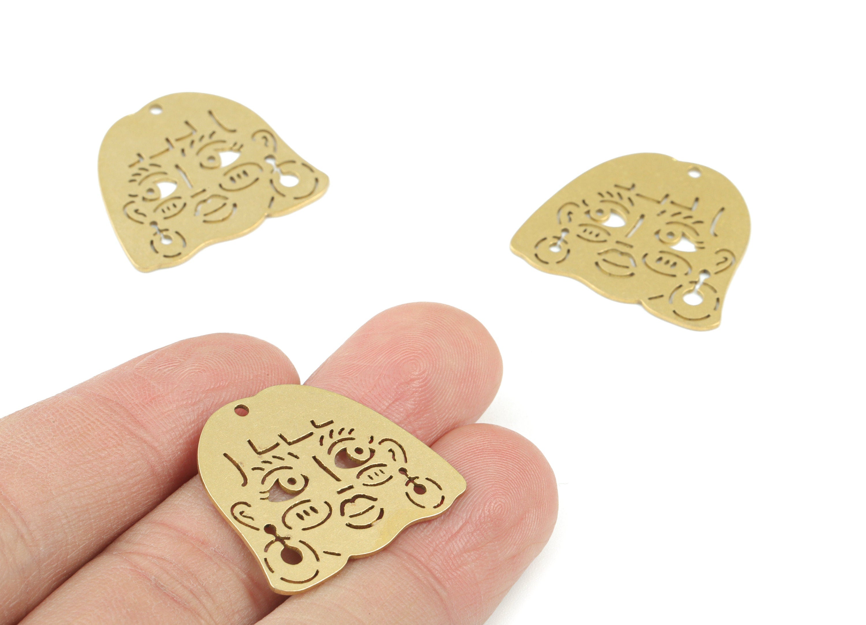 Girl Portrait Pendant - Raw Brass Girl Earring Charms -Little Girl Earrings - Jewelry Making Supplies - 26x23x0.7mm - PPM3681 - DOMEDBAZAAR