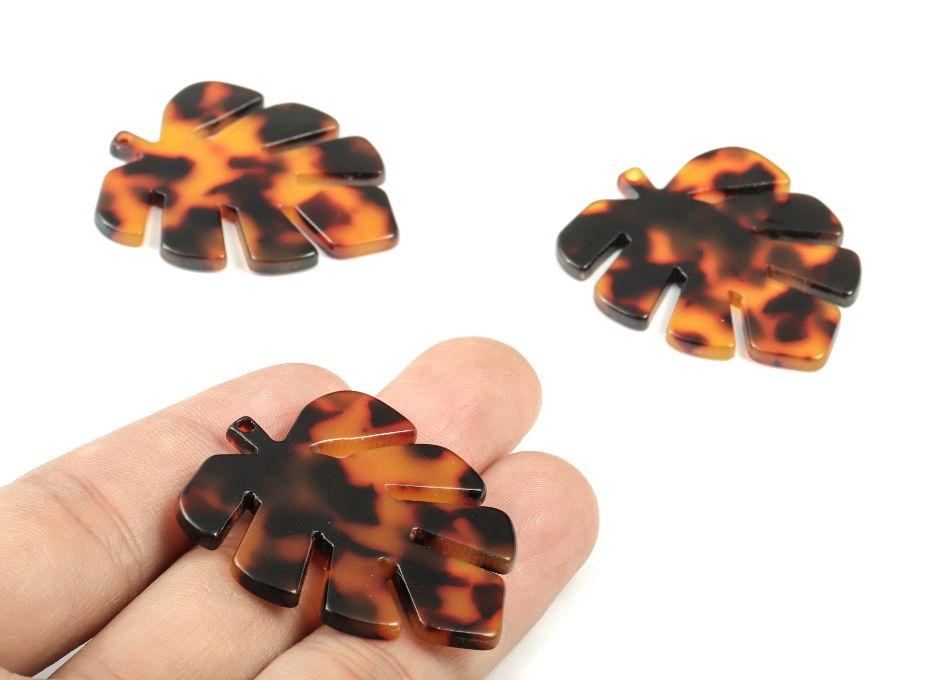 Acetate Leaf Earring Charms - Leaf Pendant - Tortoise Shell Earrings - Jewelry Making Supplies - Color Code: A04 - 44x35x2.5mm - AC1052-A04 - DOMEDBAZAAR