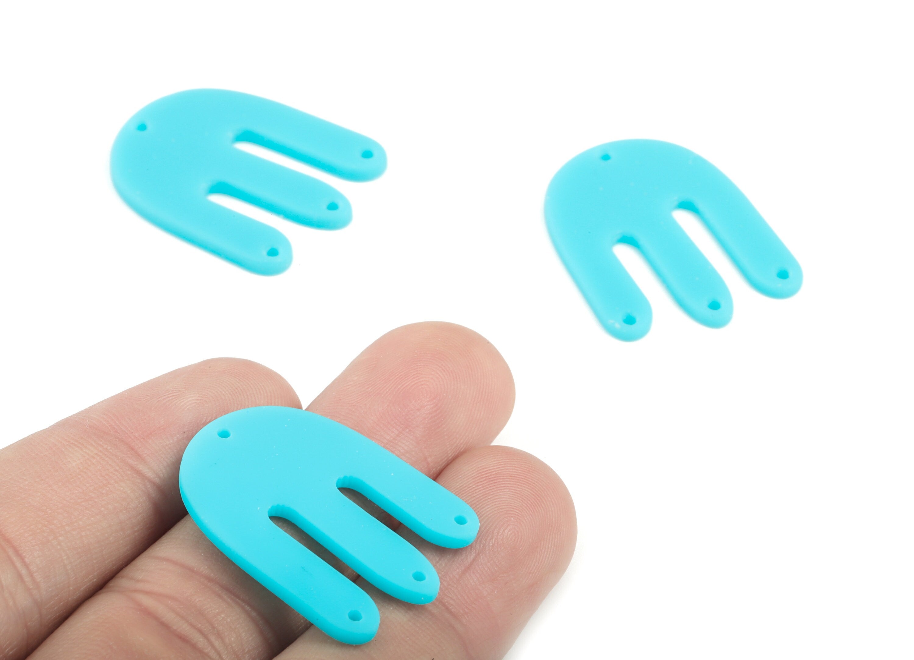 Acrylic D Earring Connector - Blue M Earring Charms - 4 Holes - Jewelry Supplies - Color Code:A497 - 29.8x22.93x1.95mm - AC2032-A497 - DOMEDBAZAAR