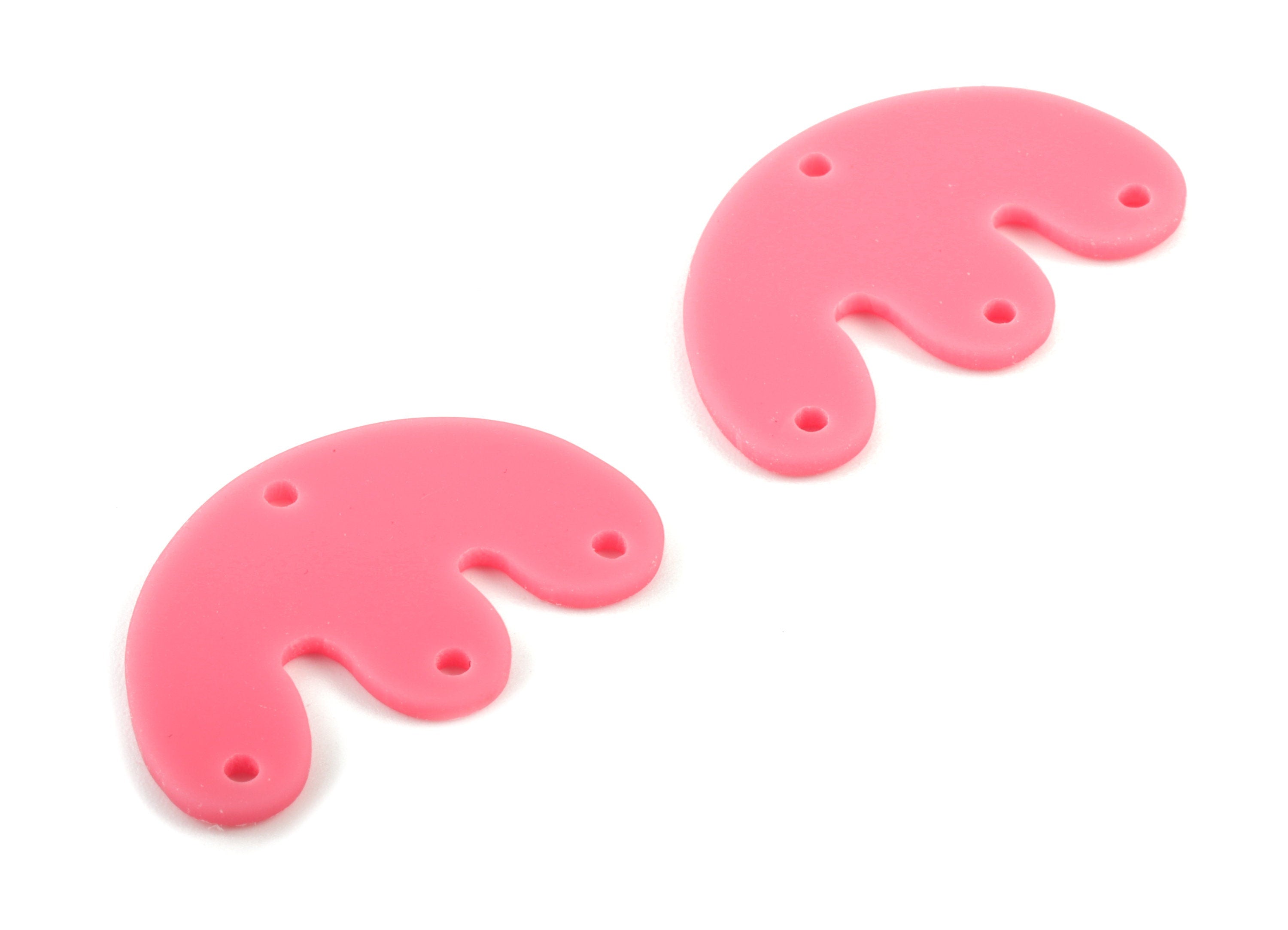 Acrylic D Earring Connector - Pink M Earring Charms - 4 Holes - Jewelry Supplies - Color Code:A484 - 29.66x18.22x2.11mm - AC2035-A484 - DOMEDBAZAAR