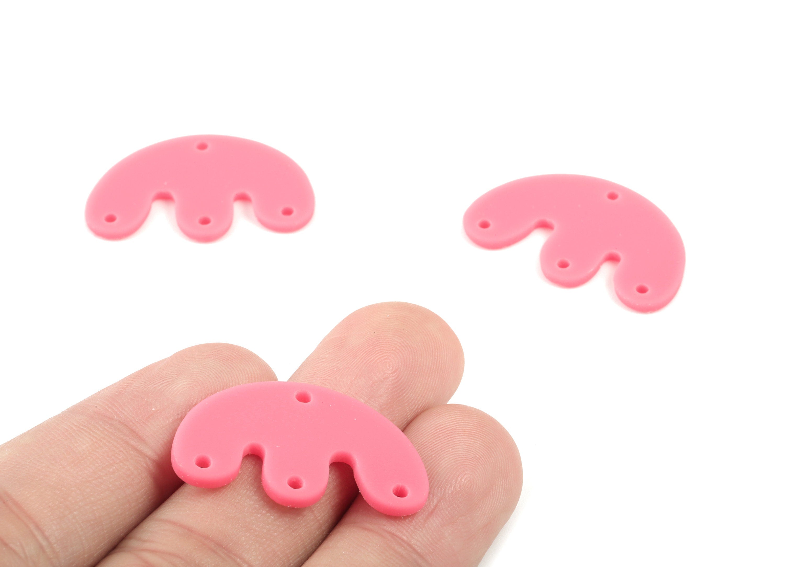 Acrylic D Earring Connector - Pink M Earring Charms - 4 Holes - Jewelry Supplies - Color Code:A484 - 29.66x18.22x2.11mm - AC2035-A484 - DOMEDBAZAAR