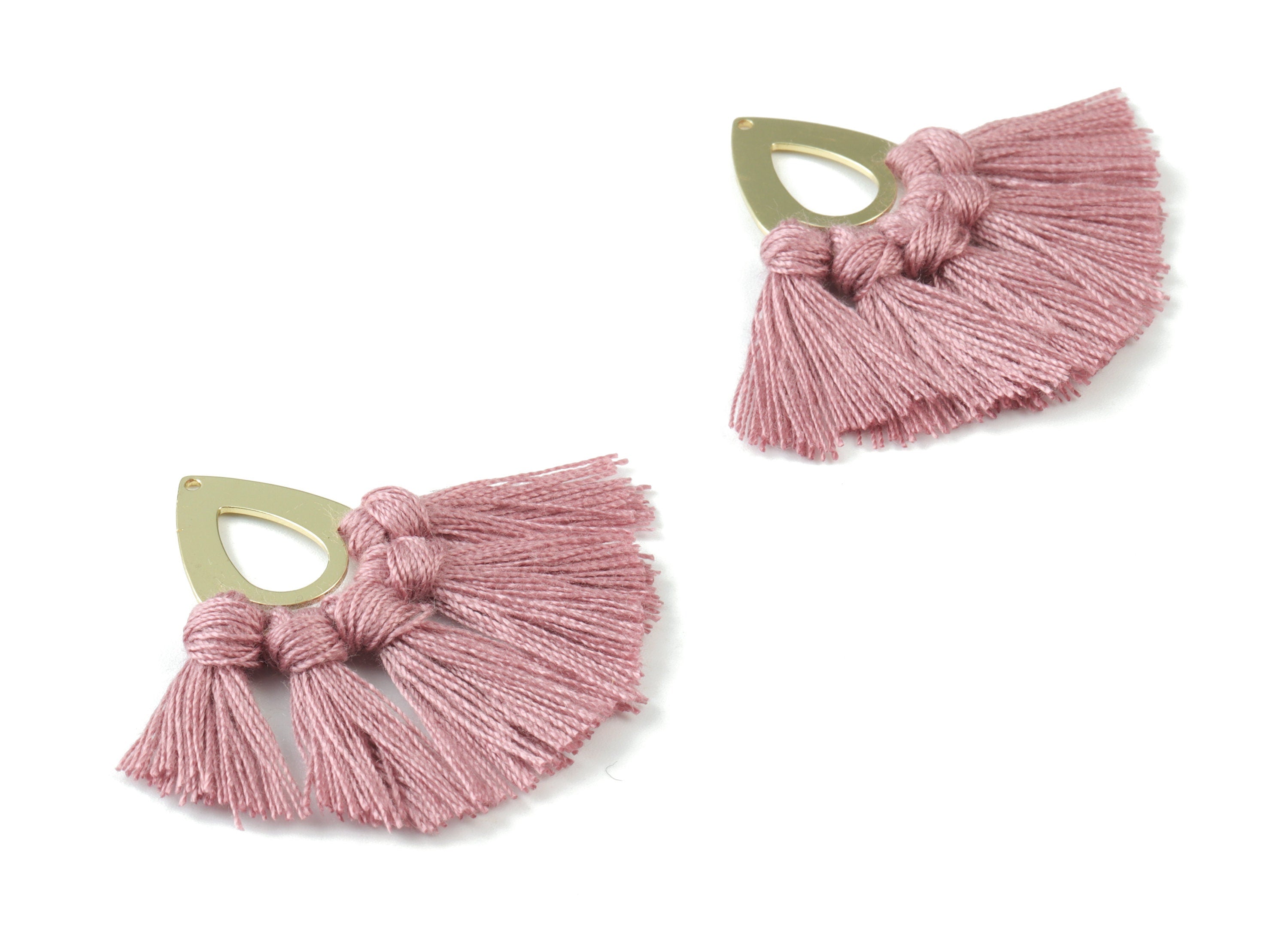 Gold Tone Plated Drop Brass - Drop Tassel Earring Charms - Cotton Purple Tassels - Fringe Tassel - 45.99x19.16x3.49mm - TSM3055P - DOMEDBAZAAR