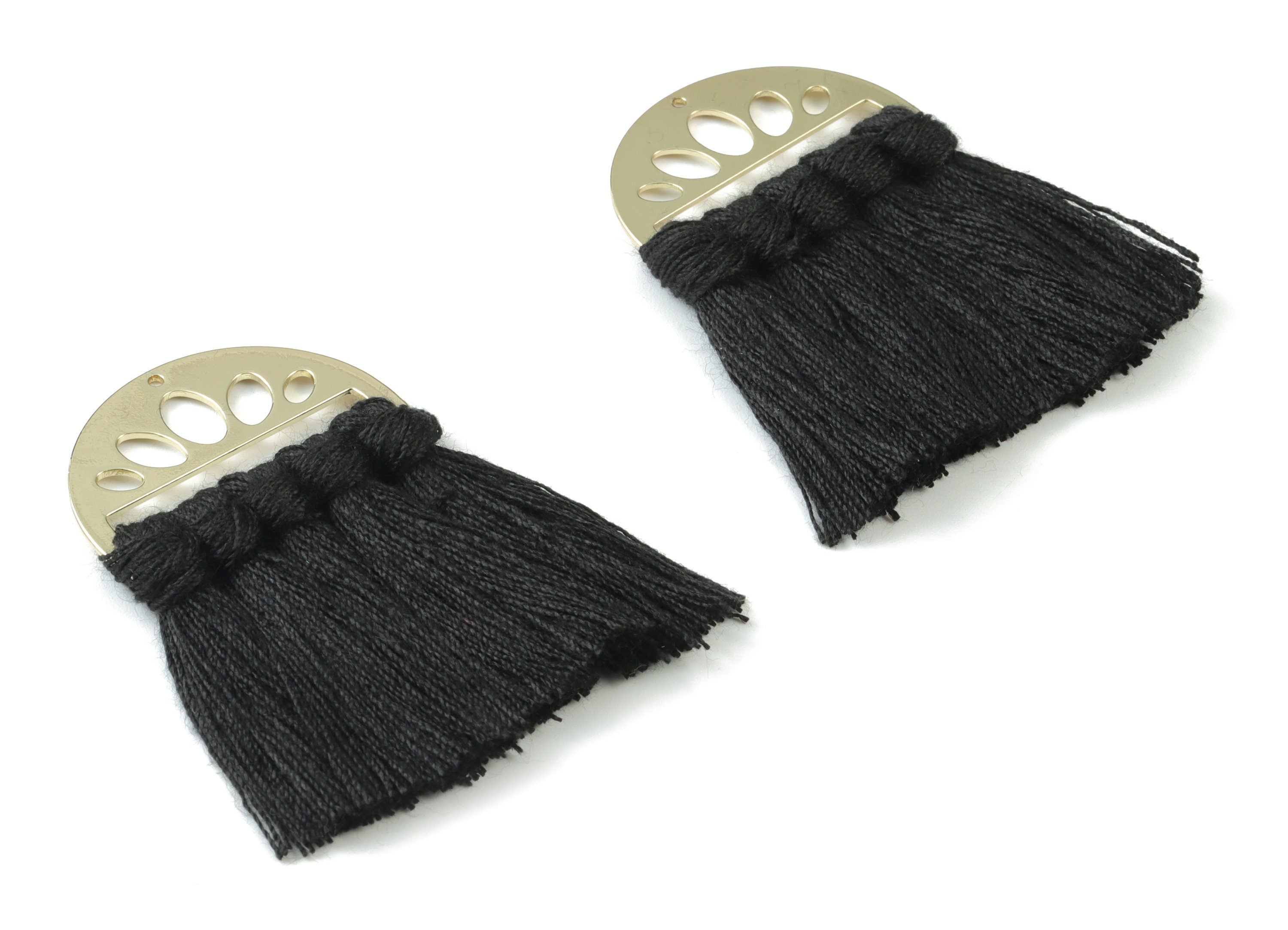 Gold Tone Plated Semi circle Brass - Half Moon Tassel Earring Charms - Cotton Black Tassels - Fringe Tassel - 49.92x35.24x4.92mm - TSM3065B - DOMEDBAZAAR