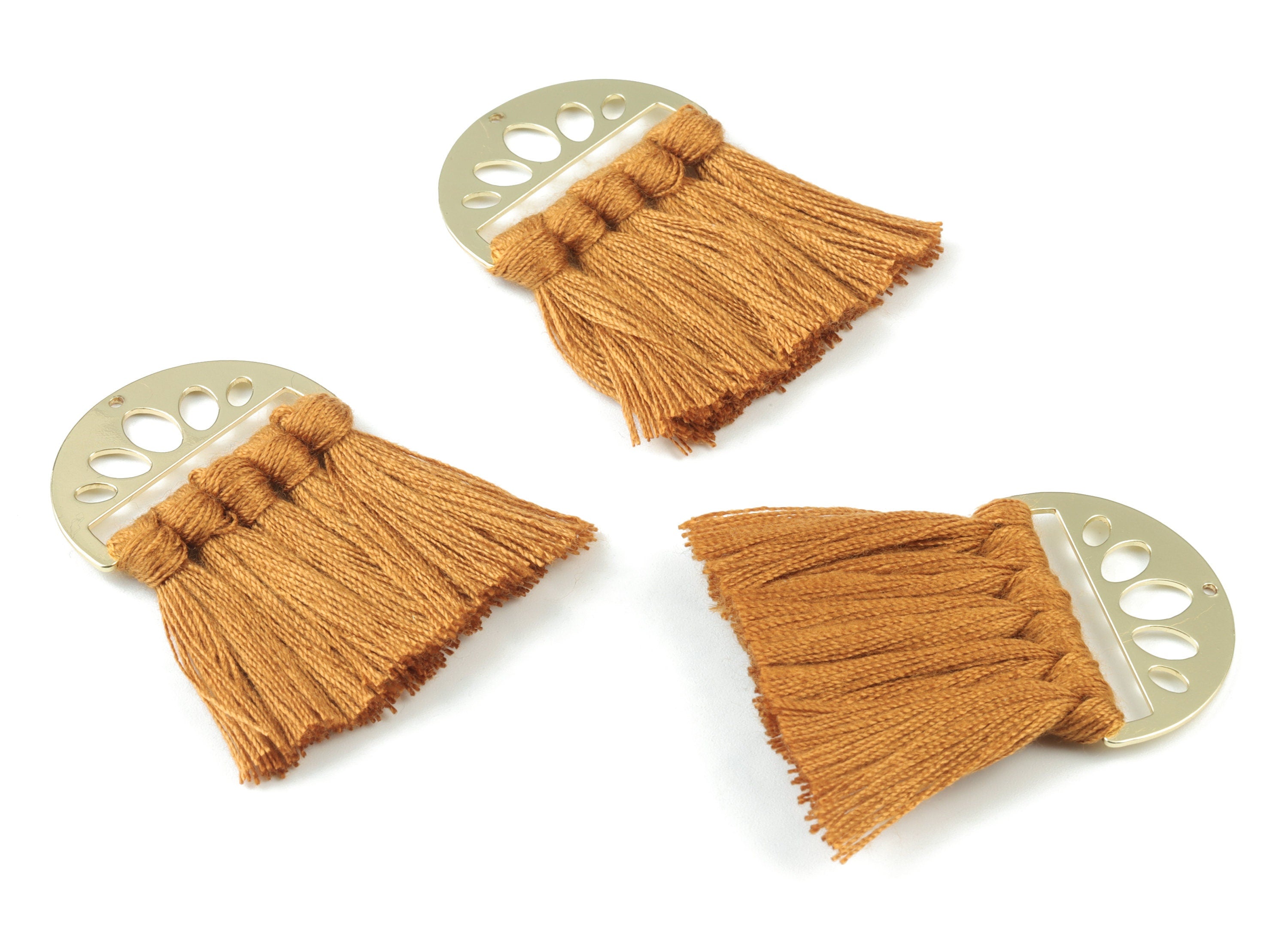 Gold Tone Plated Semi circle Brass - Half Moon Tassel Earring Charms - Cotton Brown Tassels - Fringe Tassel - 49.92x35.24x4.92mm - TSM3065BR - DOMEDBAZAAR