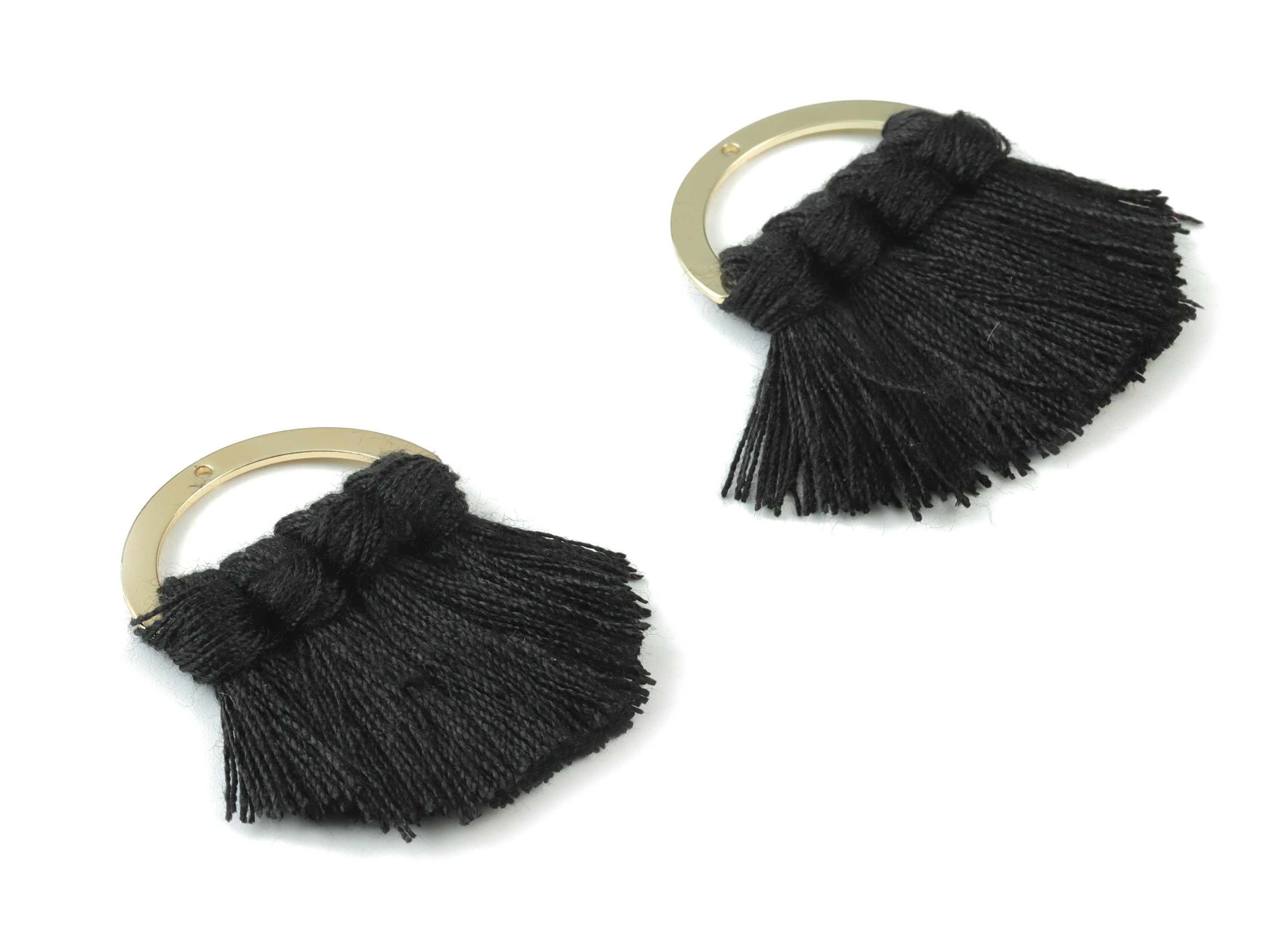 Gold Tone Plated Semi circle Brass - Half Moon Tassel Earring Charms - Cotton Black Tassels - Fringe Tassel - 44.49x30.34x4.42mm - TSM3070B - DOMEDBAZAAR