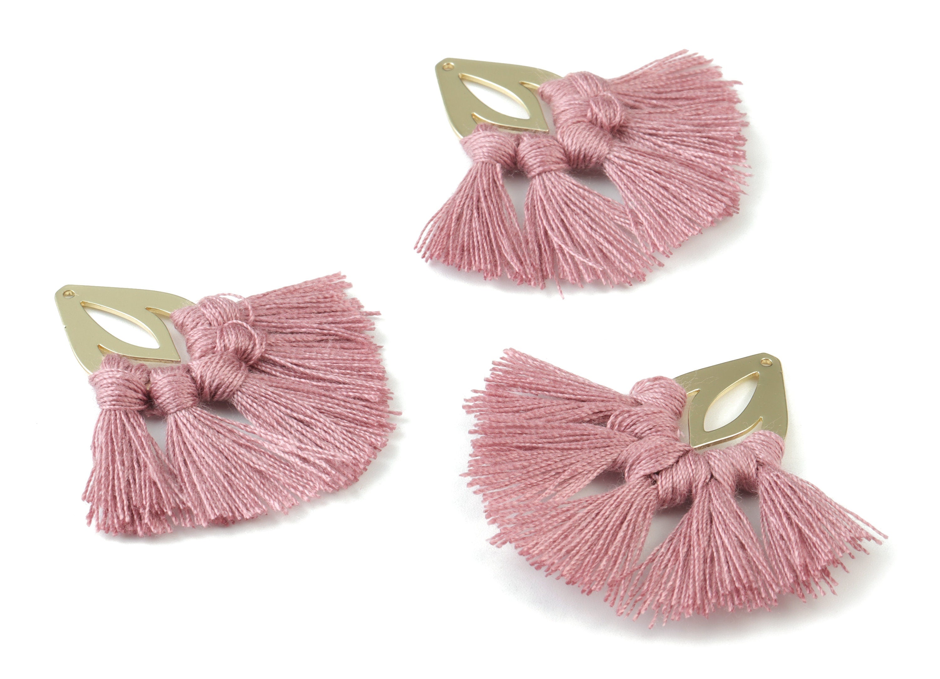 Gold Tone Plated Drop Brass - Drop Tassel Earring Charms - Cotton Purple Tassels - Fringe Tassel - 45.29x18.55x3.51mm - TSM3069P - DOMEDBAZAAR