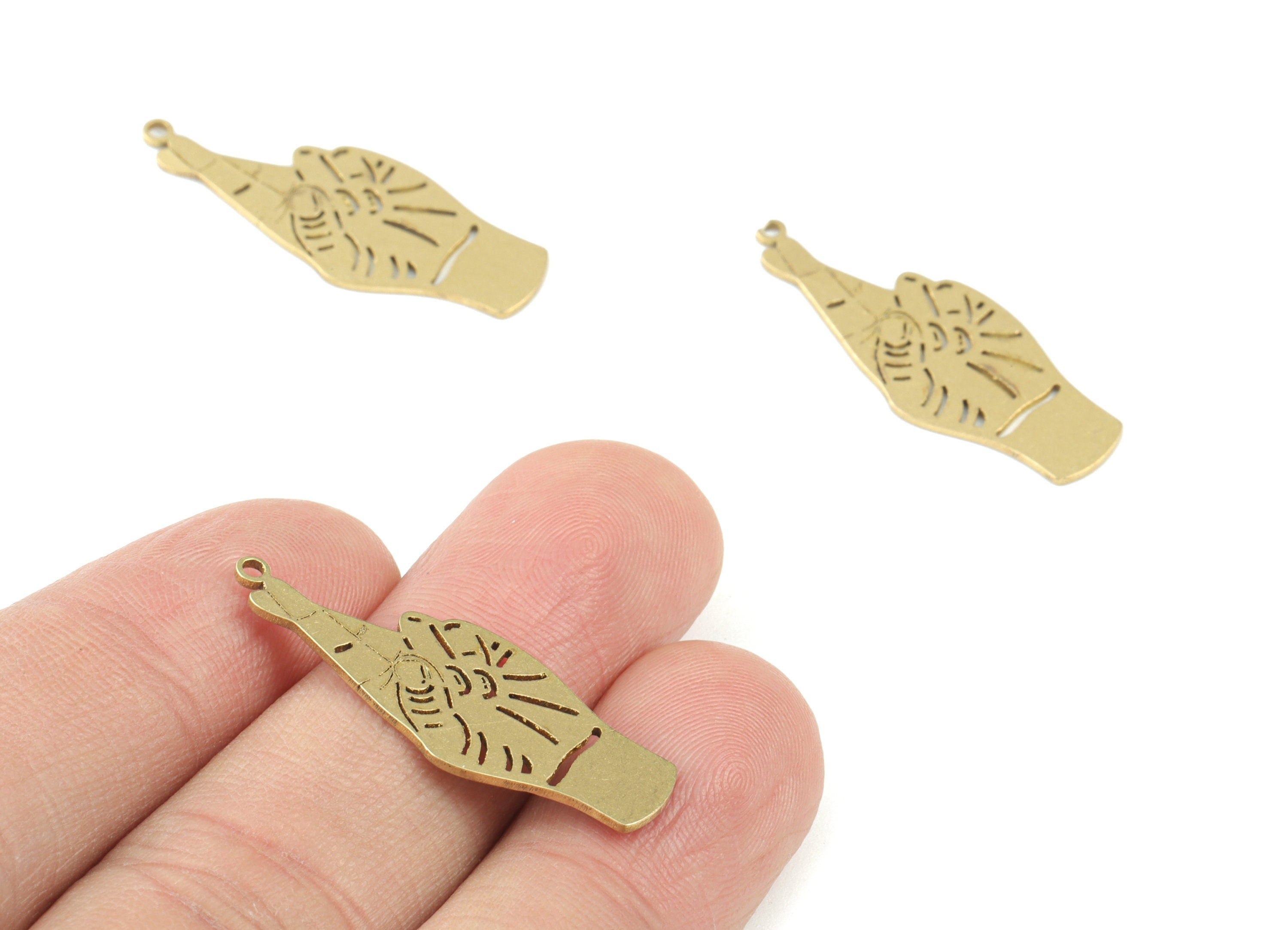 Hand Signs Pendant - Raw Brass Hand Sign Earring Charms - Jewelry Making Supplies - 32x12x0.8mm - PPM3584 - DOMEDBAZAAR