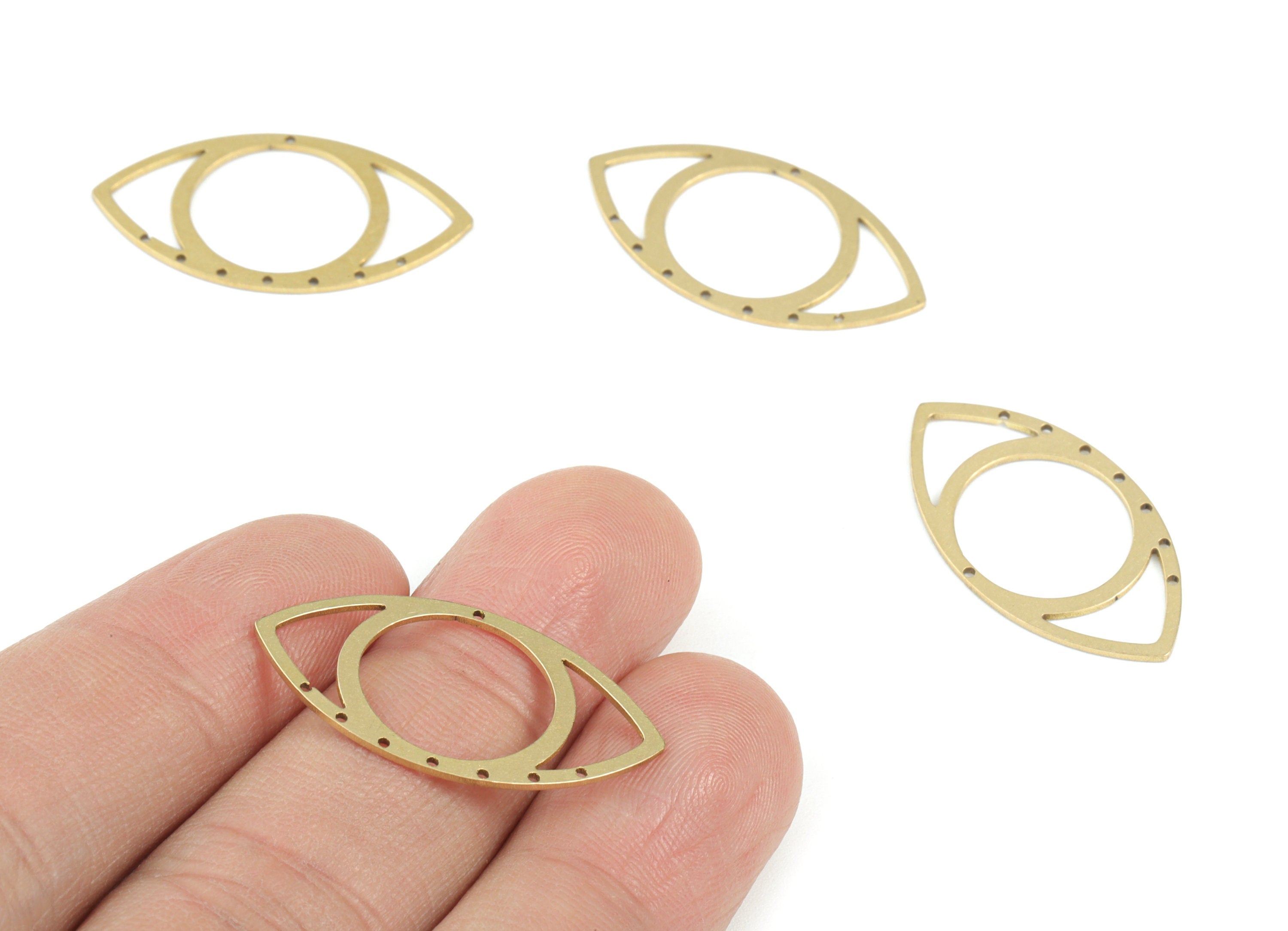 Eye Circle Connector - 8 holes - Raw Brass Eye Earring Charms - Jewelry Making Supplies - 30x15x0.7mm - PPM3670 - DOMEDBAZAAR