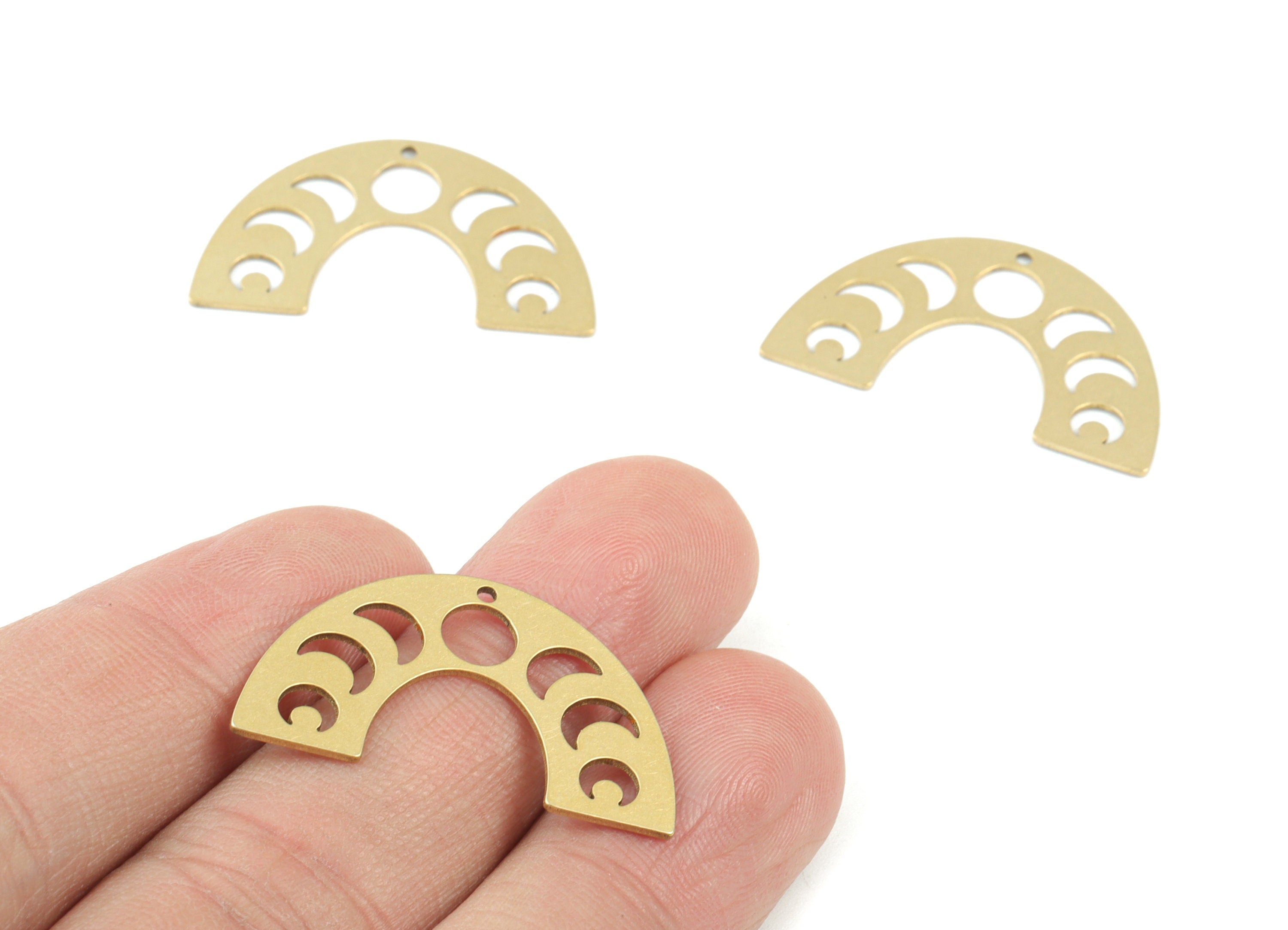 Half Moon Phases Pendant - Raw Brass Moon Phases Semicircle Earring Charms - Jewelry Making Supplies - 30x17x0.7mm - PPM3578 - DOMEDBAZAAR