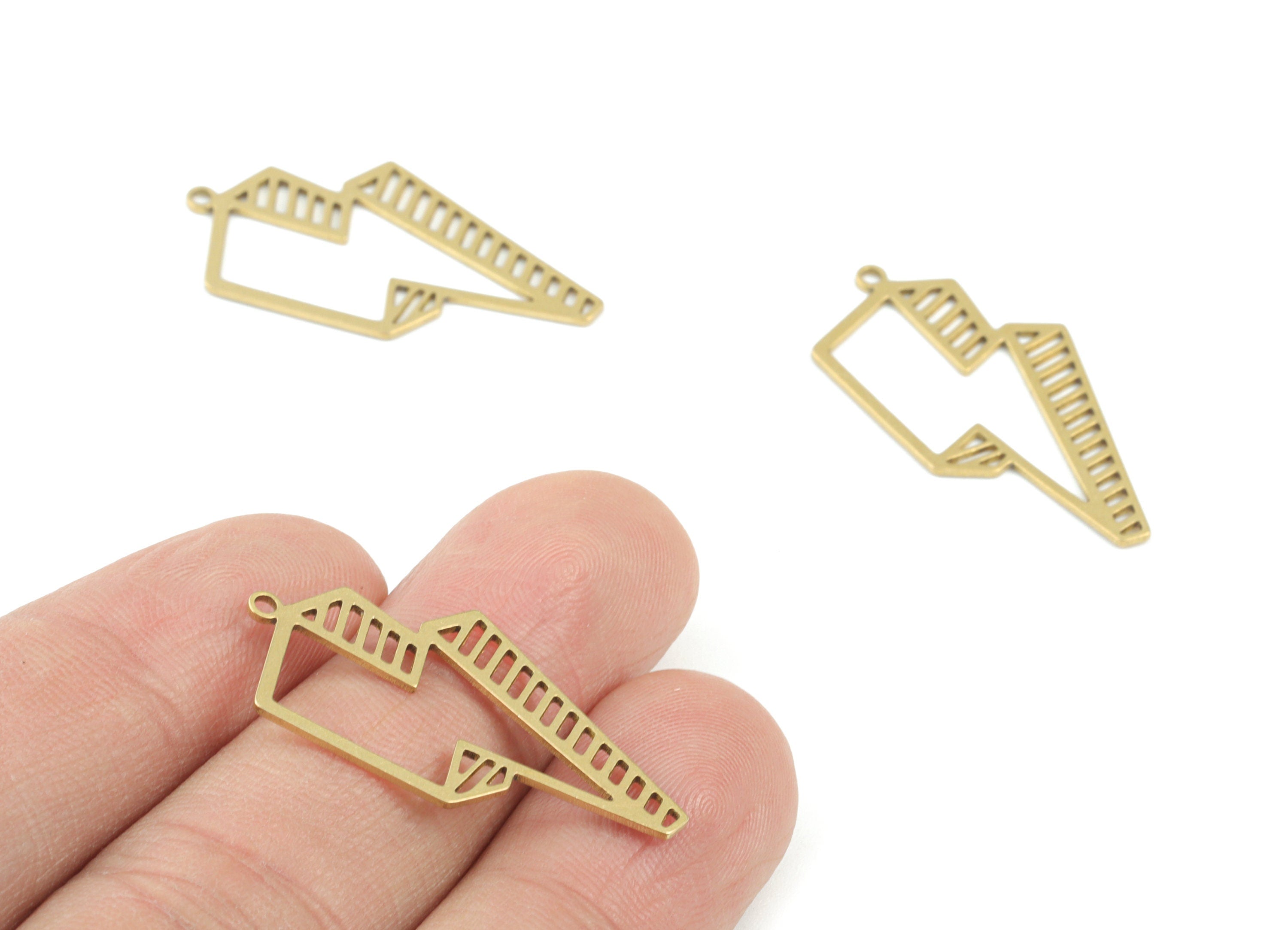 Lightning Thunderbolt Pendant - Raw Brass Thunderbolt Earring Charms - Jewelry Making Supplies - 32x17x0.7mm - PPM3680 - DOMEDBAZAAR