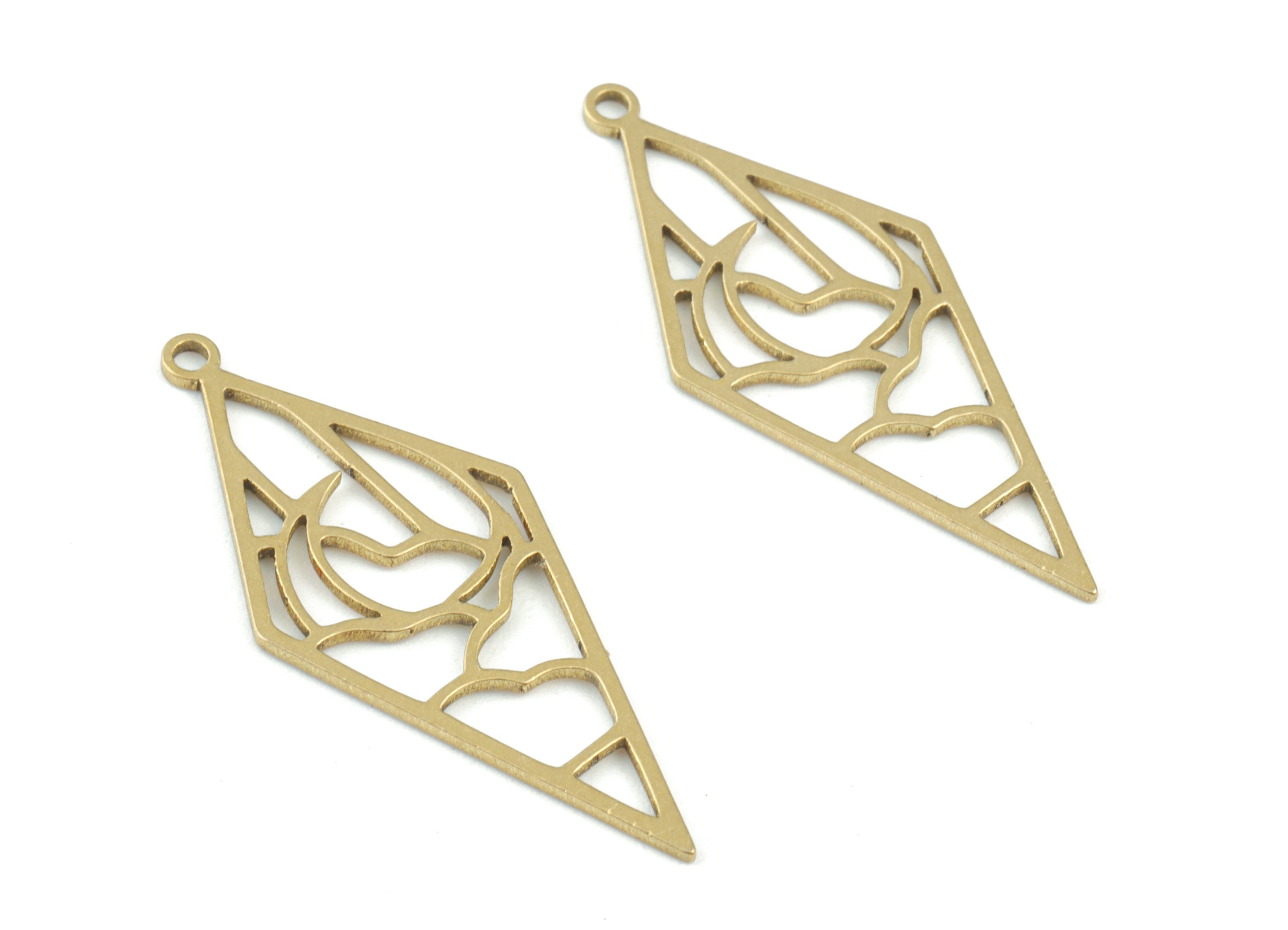 Rhombus Brass Pendant - Raw Brass Rhombus Earring Charms -Brass Crescent Charm - Jewelry Making Supplies - 31x13x0.8mm - PPM3636 - DOMEDBAZAAR