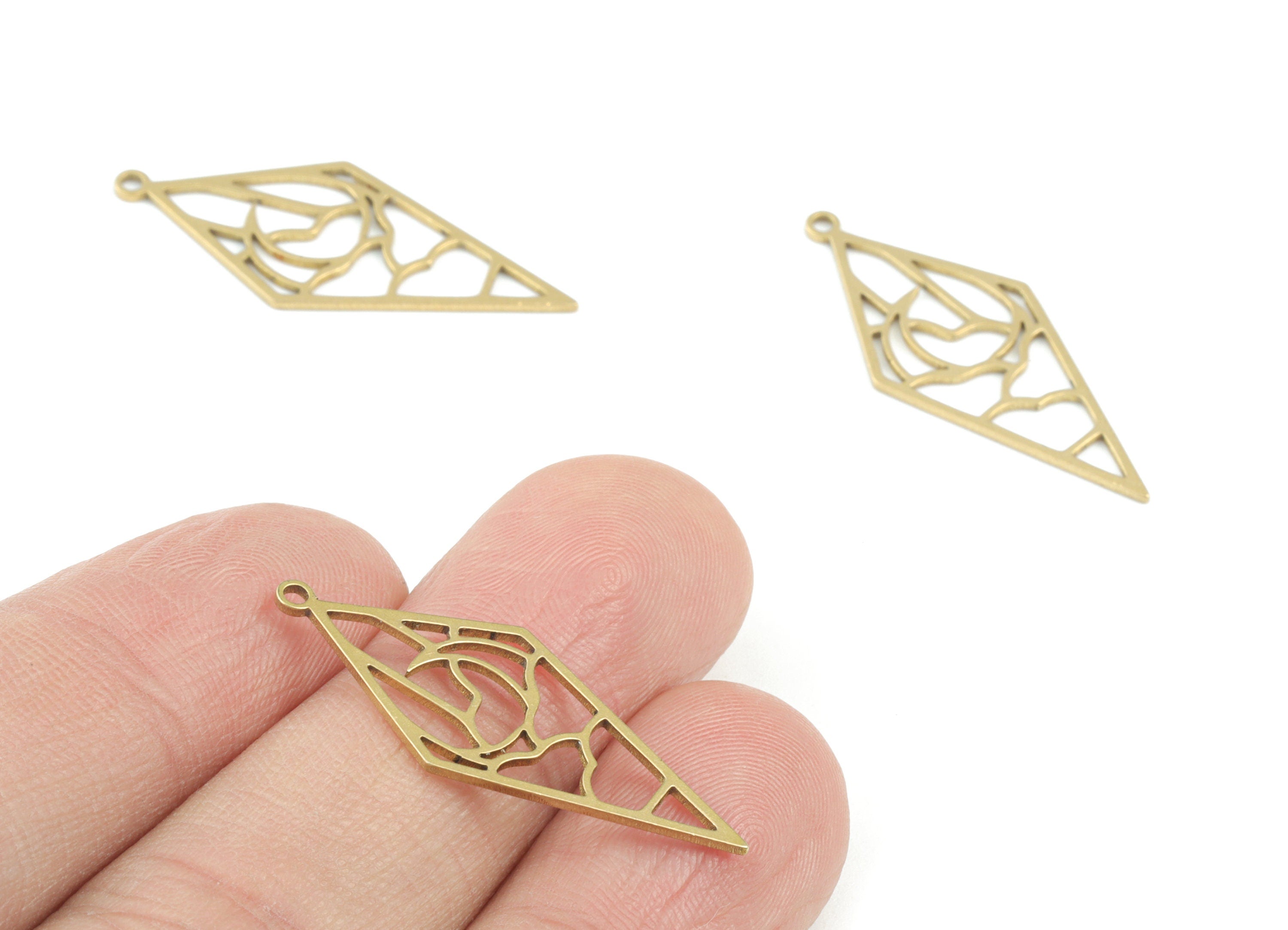 Rhombus Brass Pendant - Raw Brass Rhombus Earring Charms -Brass Crescent Charm - Jewelry Making Supplies - 31x13x0.8mm - PPM3636 - DOMEDBAZAAR