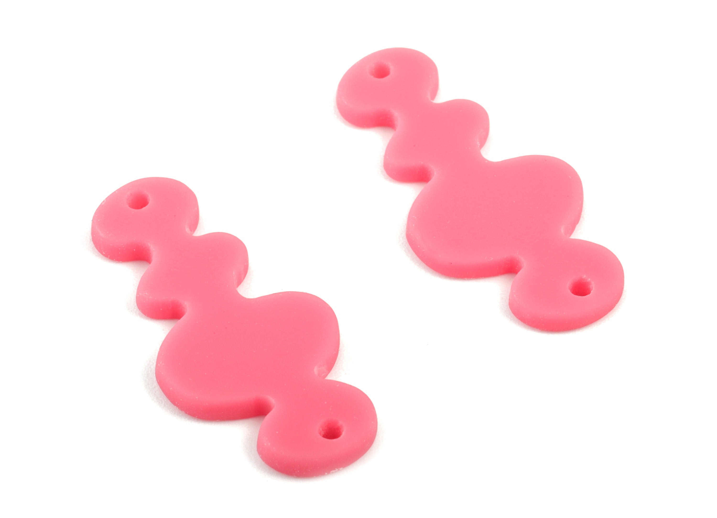 Acrylic Waves Earring Connector - Pink Waves Earring Charms - 2 Holes - Jewelry Supplies - Color Code:A484 - 29.65x13.41x2mm - AC2033-A484 - DOMEDBAZAAR