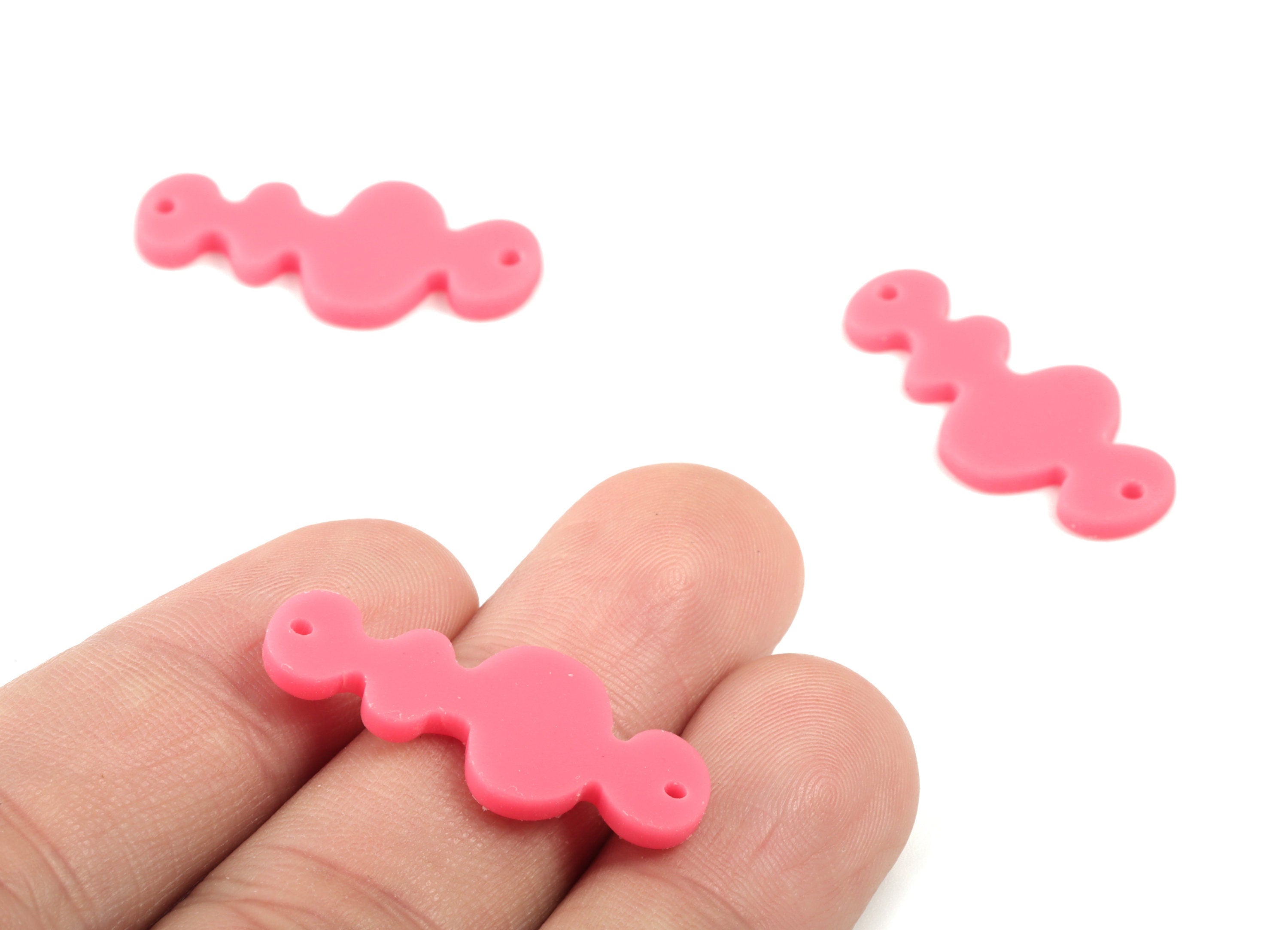 Acrylic Waves Earring Connector - Pink Waves Earring Charms - 2 Holes - Jewelry Supplies - Color Code:A484 - 29.65x13.41x2mm - AC2033-A484 - DOMEDBAZAAR