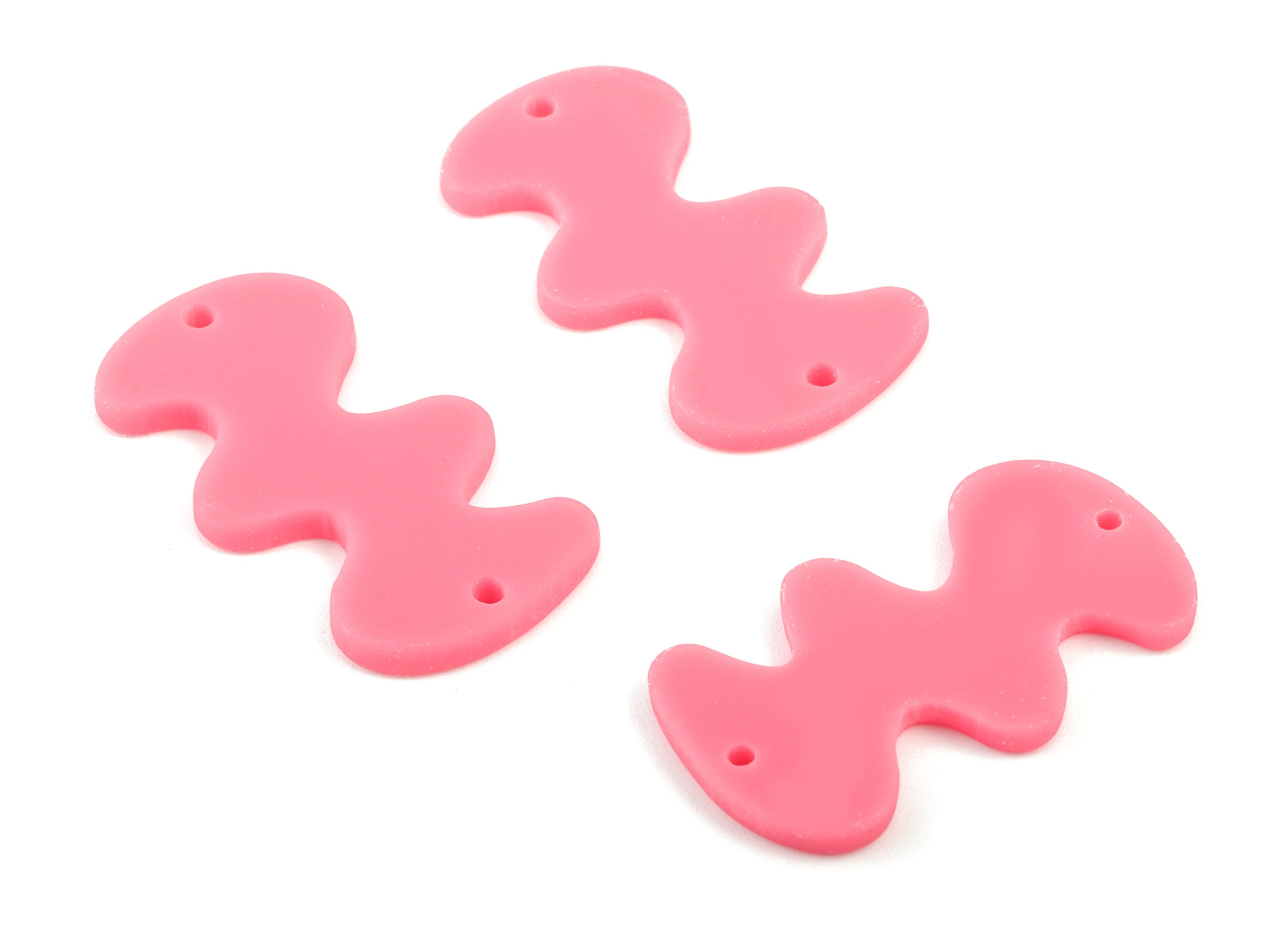 Acrylic Waves Earring Connector - Pink Waves Earring Charms - 2 Holes - Jewelry Supplies - Color Code:A484 - 29.62x16x2.29mm - AC2030-A484 - DOMEDBAZAAR