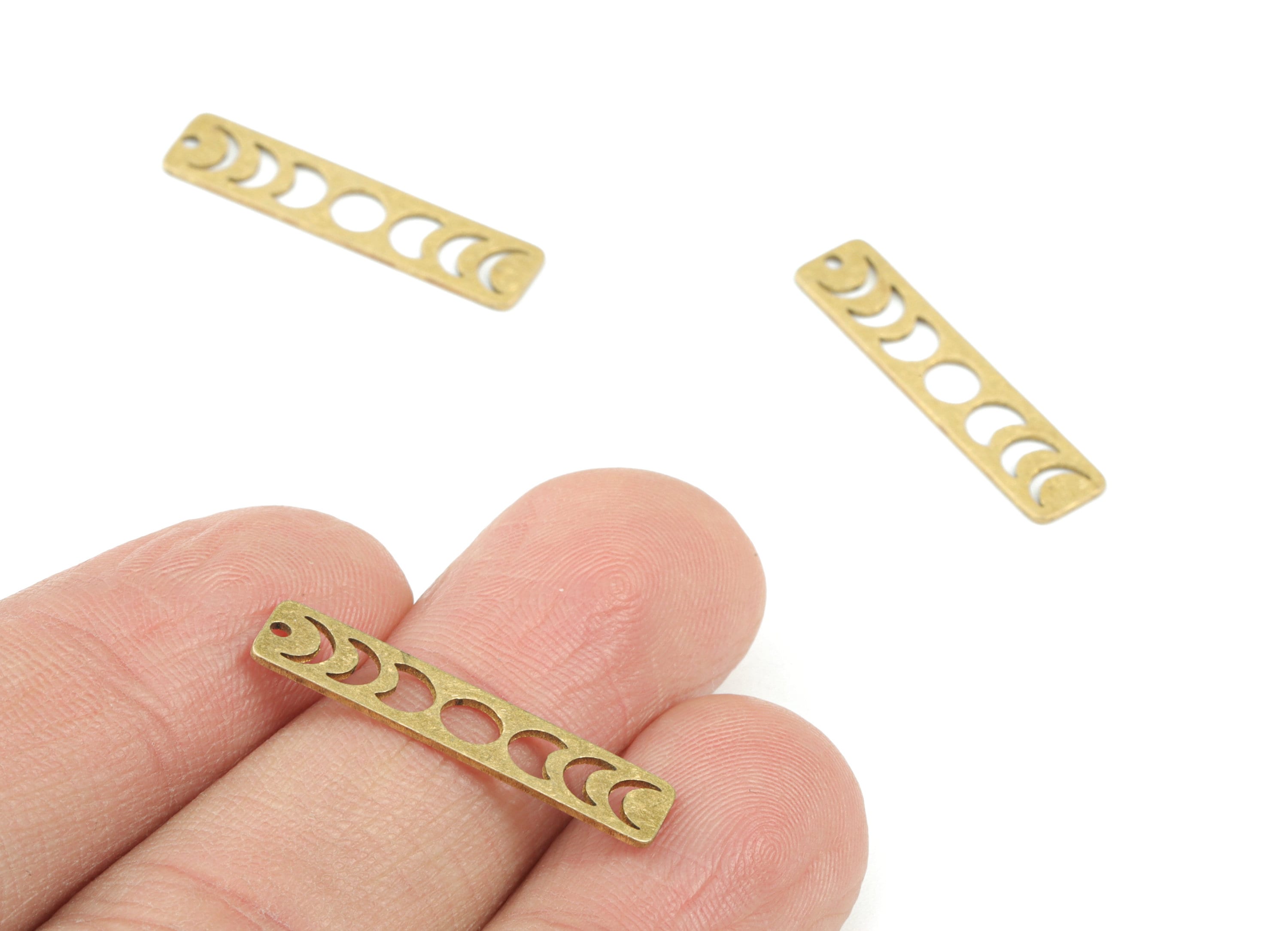 Moon Phase Bar Charms - Raw Brass Rectangle Earring Charms - Moon Phase Pendant - Jewelry Making Supplies - 25x6x0.6mm - PPM3586 - DOMEDBAZAAR
