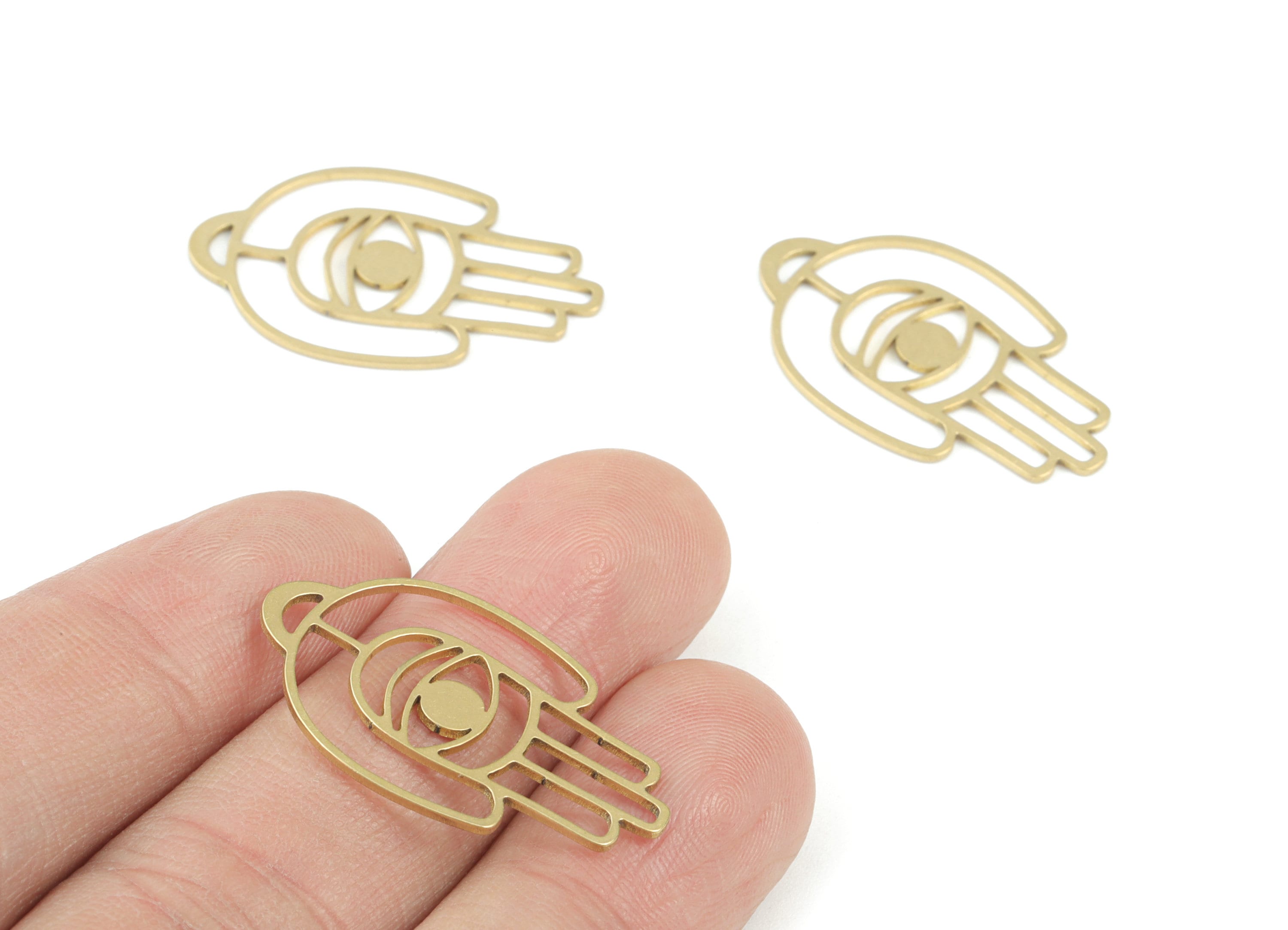 Hand Eye Pendant - Raw Brass Hand Eye Earring Charms - Hand Signs Pendant - Jewelry Making Supplies - 30x18x0.8mm - PPM3655 - DOMEDBAZAAR