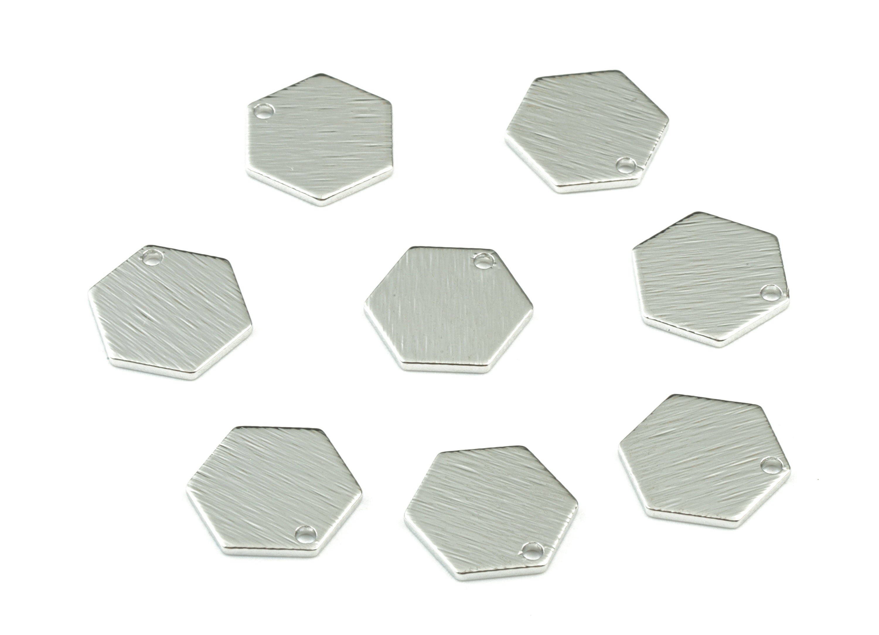 Silver Hexagon Mini Earring Charms - Silver Tone Plated Textured Brass - Jewelry Making Supplies - 13x11x1mm - PP3557S - DOMEDBAZAAR