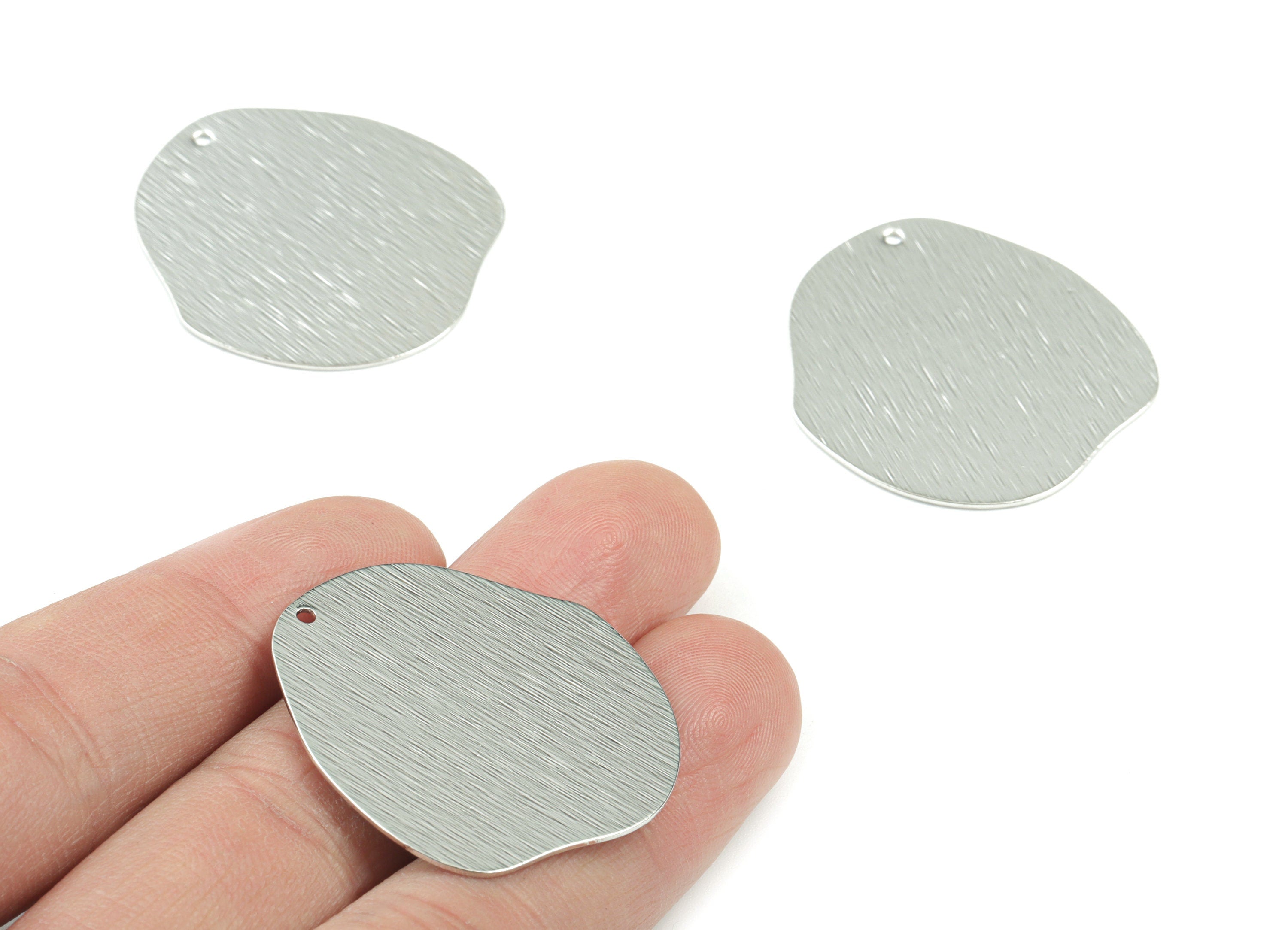 Silver Round Earring Charms - Silver Tone Plated Brass Textured Geometric Pendant - Jewelry Making Supplies - 34x32x0.7mm - PP2480S - DOMEDBAZAAR