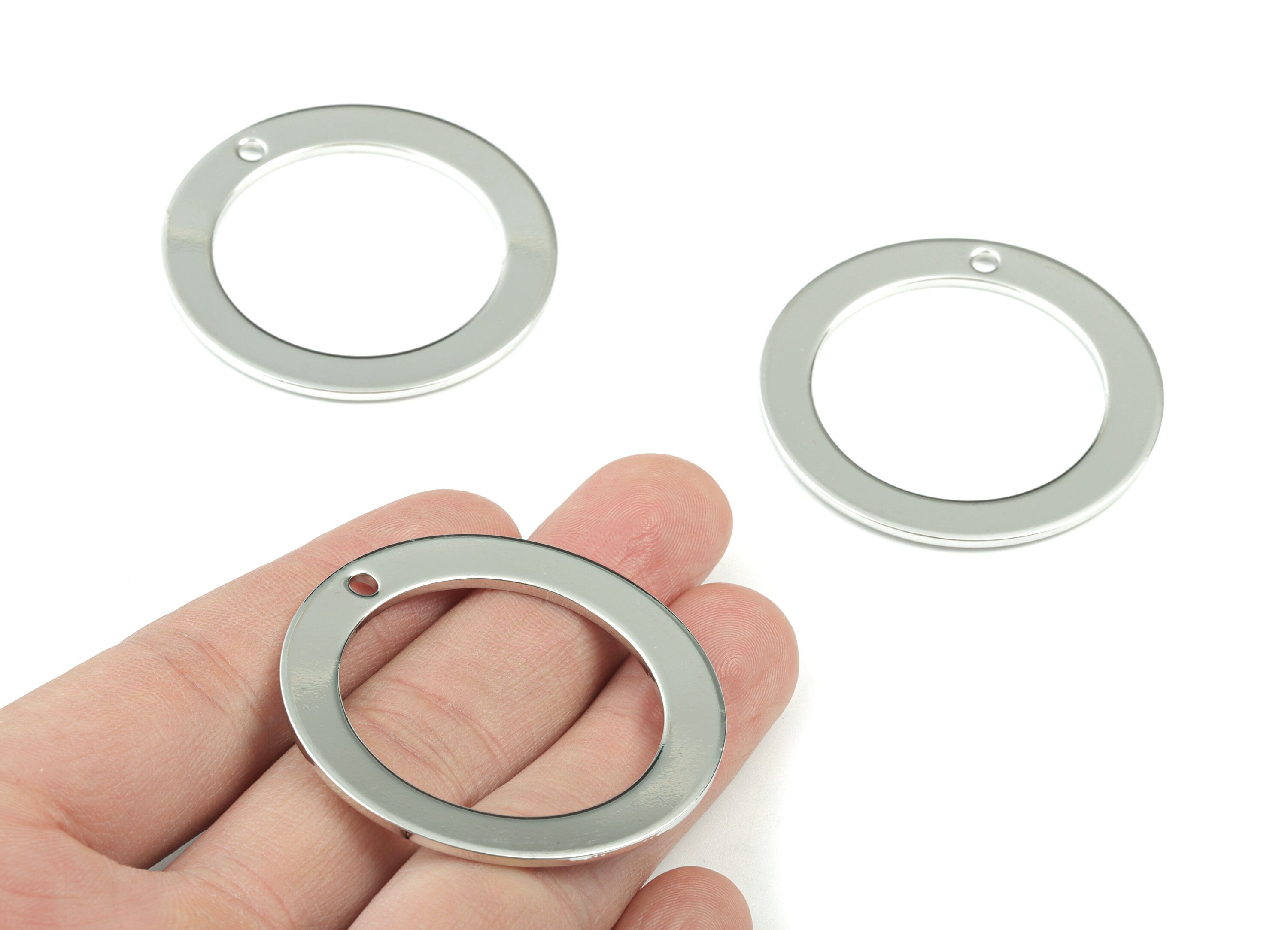 Silver Hoop Earring Charms - Silver Tone Plated Brass Circle Charms - Jewelry Making Supplies - 45x45x1.6mm - PP3016S - DOMEDBAZAAR