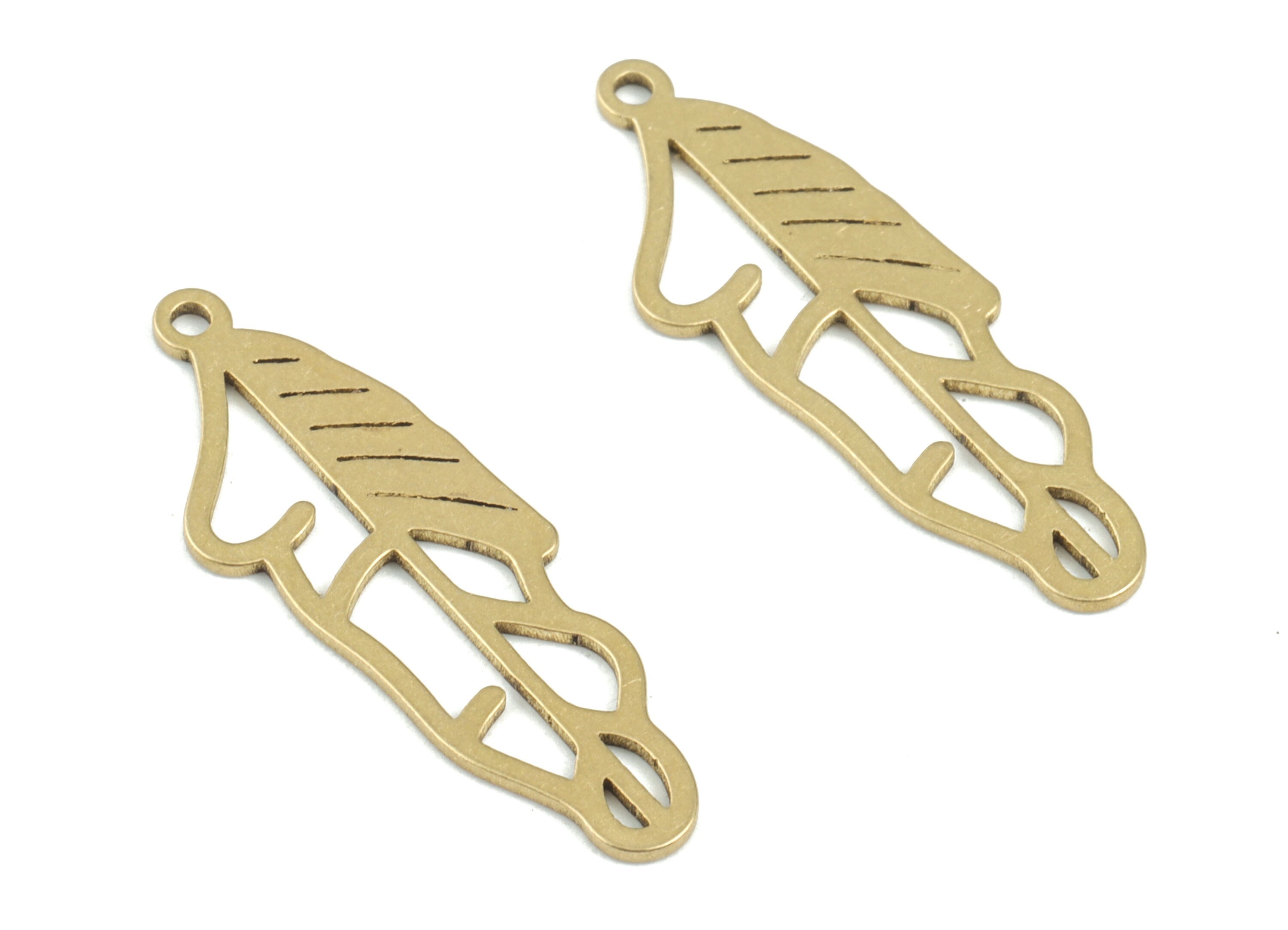 Brass Feather Pendant - Raw Brass Feather Earring Charms - Earring Findings - Jewelry Making Supplies - 25.94x8.97x2.69mm - PPM3696 - DOMEDBAZAAR