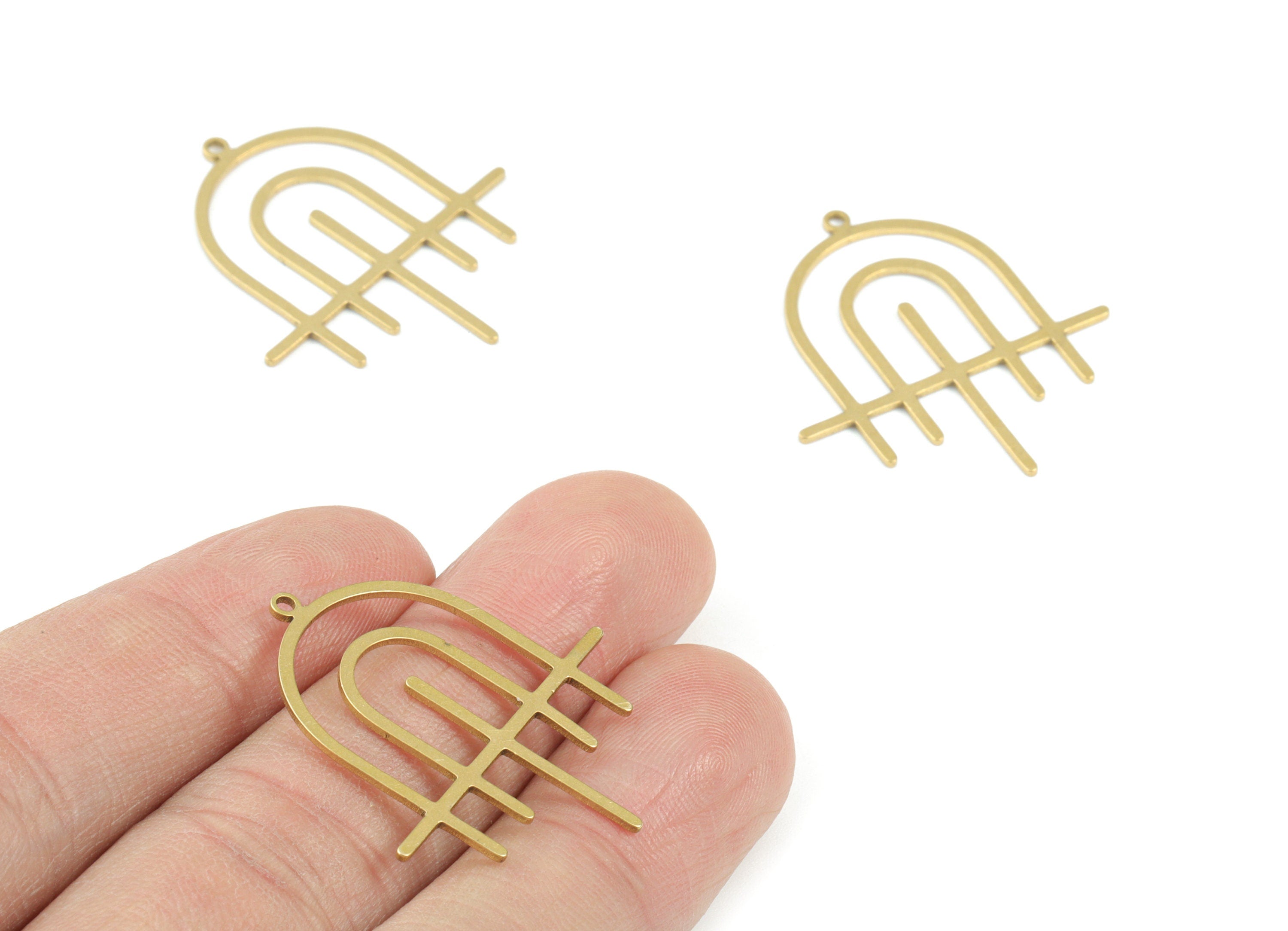 Rainbow Domed Pendant - Raw Brass Domed Rainbow Earring Charms - Semicircle Charms - Jewelry Making Supplies - 32.12x29.16x0.81mm - PPM3694 - DOMEDBAZAAR