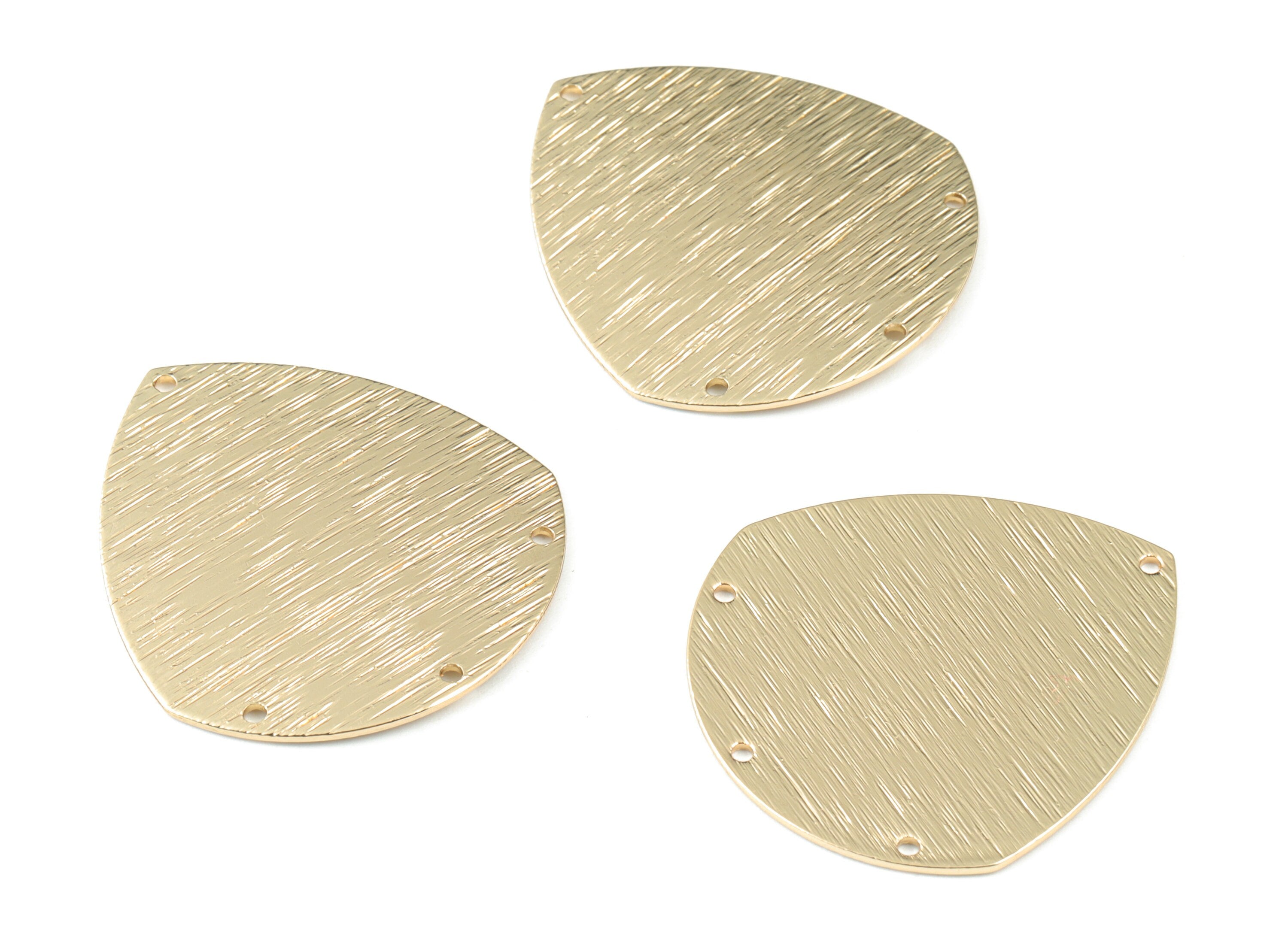 Drop Earring Connector - Gold Tone Plated Brass Textured Teardrop Earings - 4 Holes - Jewelry Making Supplies - 35.73x33x0.81mm - PP3552KCG - DOMEDBAZAAR