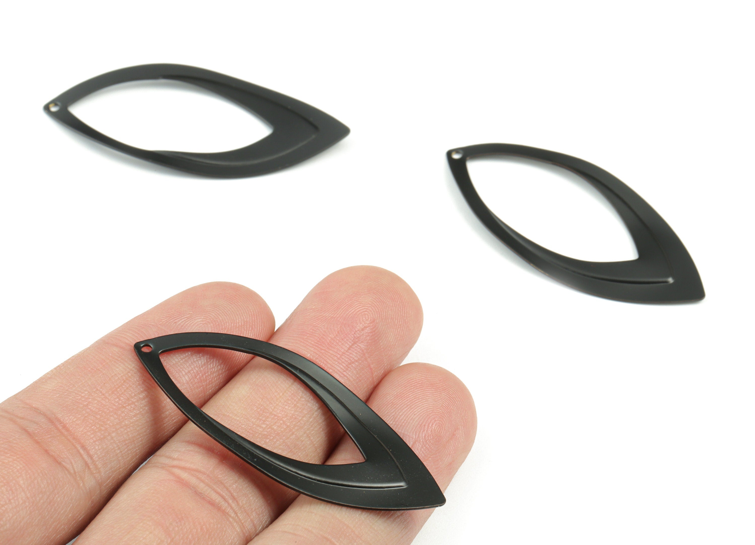 Brass Black Marquise Earring Charms - Black Marquise Pendant - Earring Findings - Jewelry Supplies - 48.07x22.05x0.85mm - PP2433B - DOMEDBAZAAR