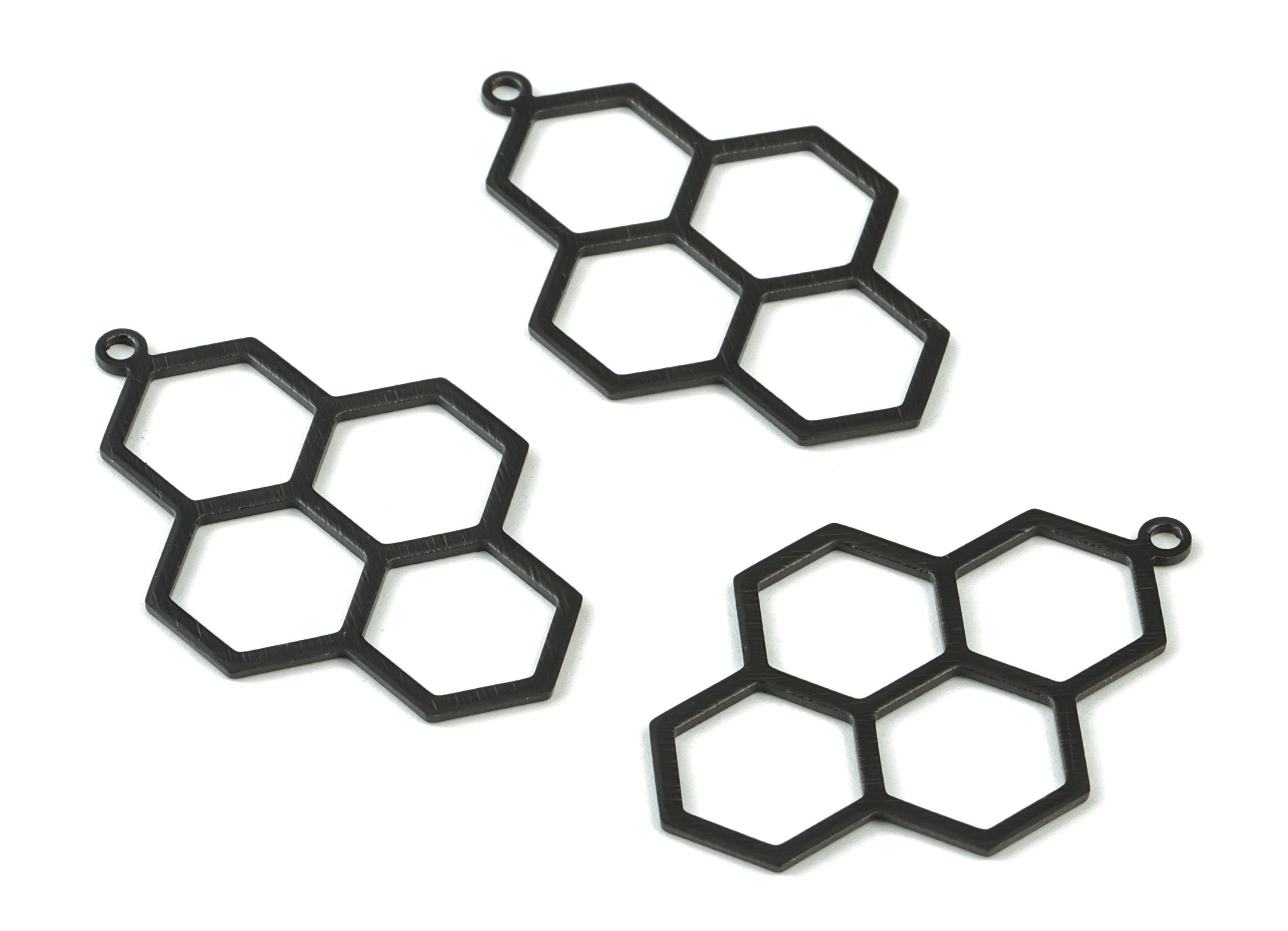 Brass Black Honeycomb Earring Charms - Black Honeycomb Pendant - Earring Findings - Jewelry Supplies - 41.69x27.1x0.98mm - PP3556B - DOMEDBAZAAR