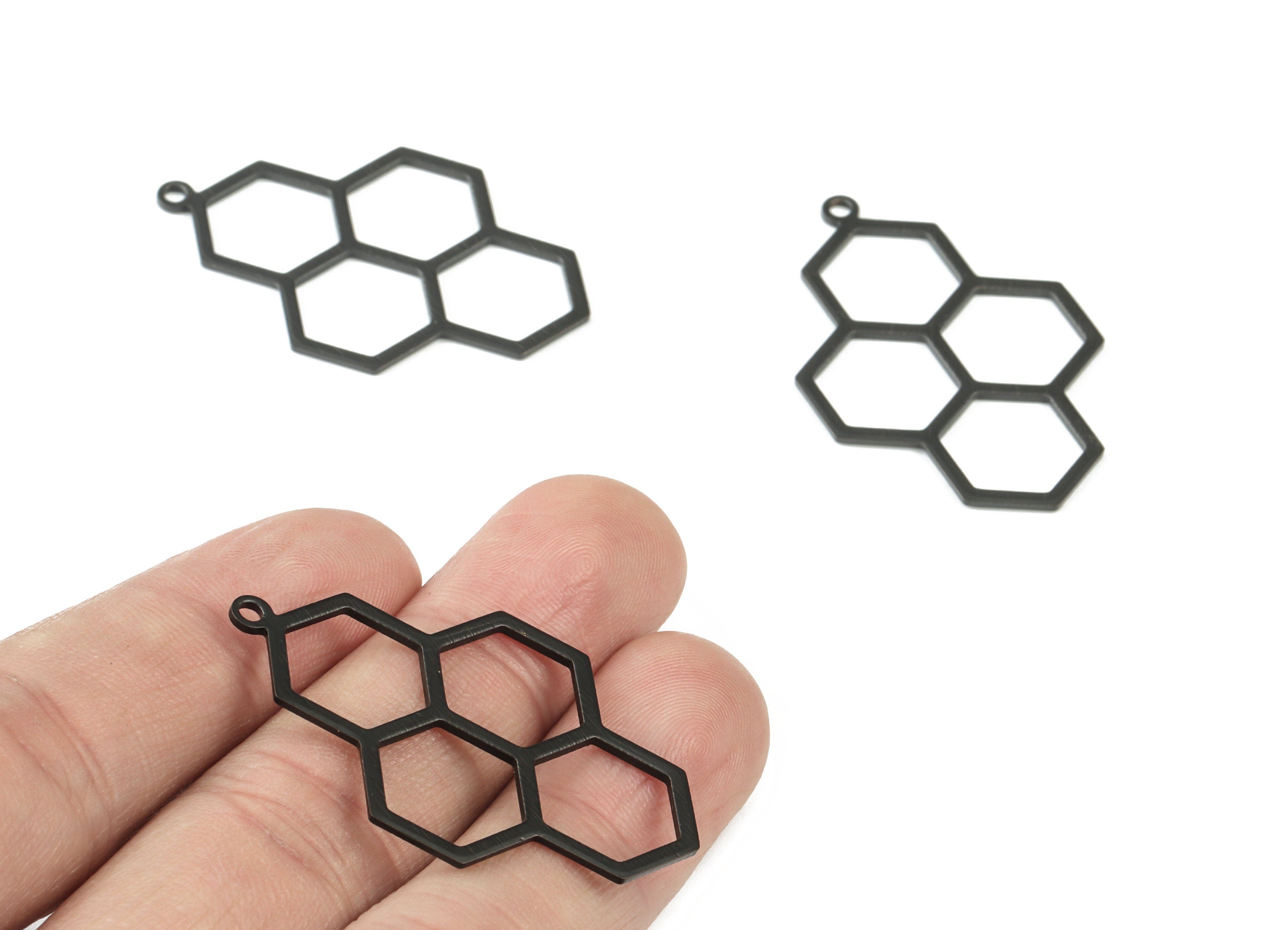 Brass Black Honeycomb Earring Charms - Black Honeycomb Pendant - Earring Findings - Jewelry Supplies - 41.69x27.1x0.98mm - PP3556B - DOMEDBAZAAR