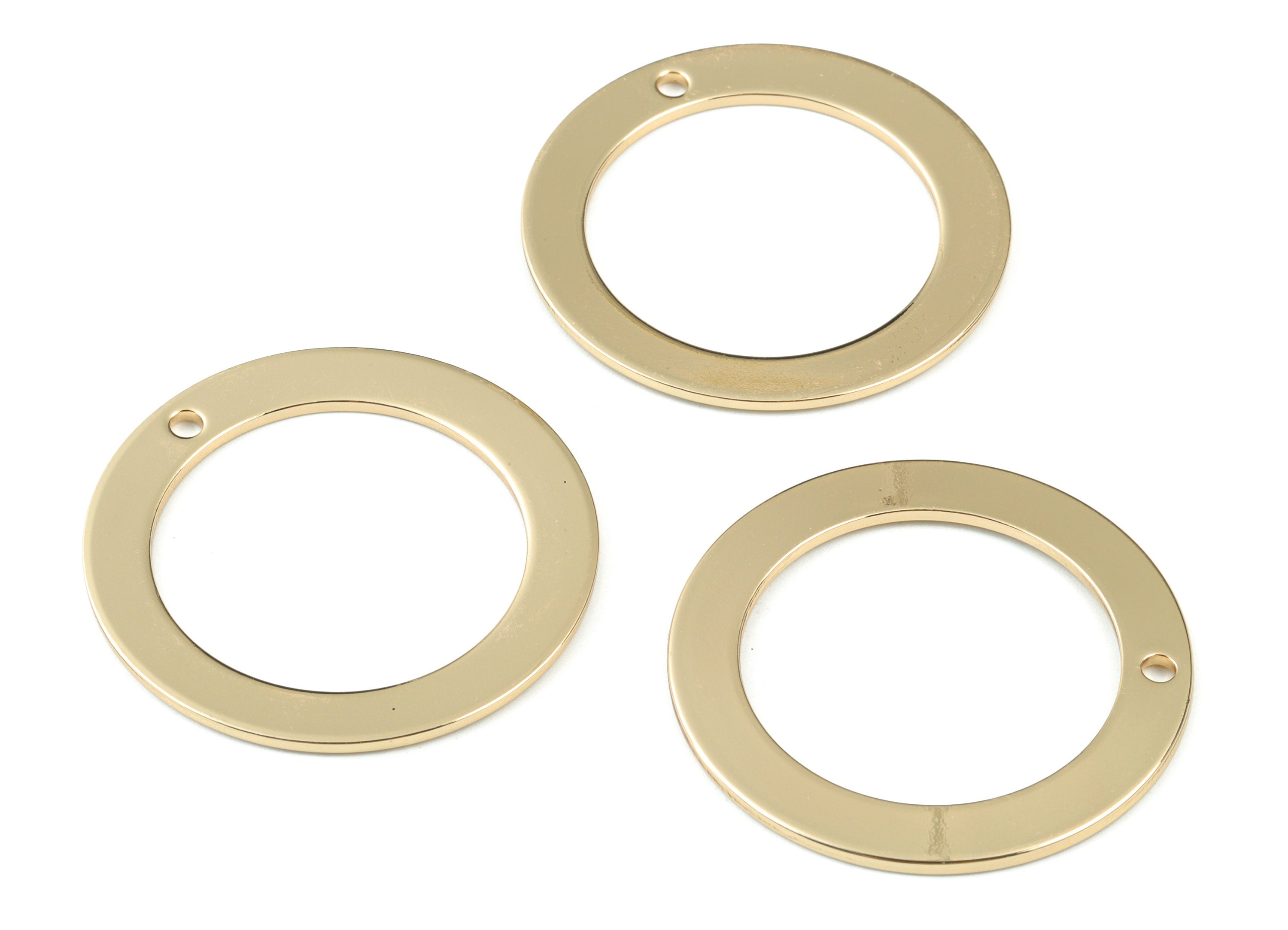 Gold Hoop Earring Charms - Light KC Gold Tone Plated Brass Circle Charms - Jewelry Making Supplies - 45.33x45.33x1.57mm - PP3016KCG - DOMEDBAZAAR