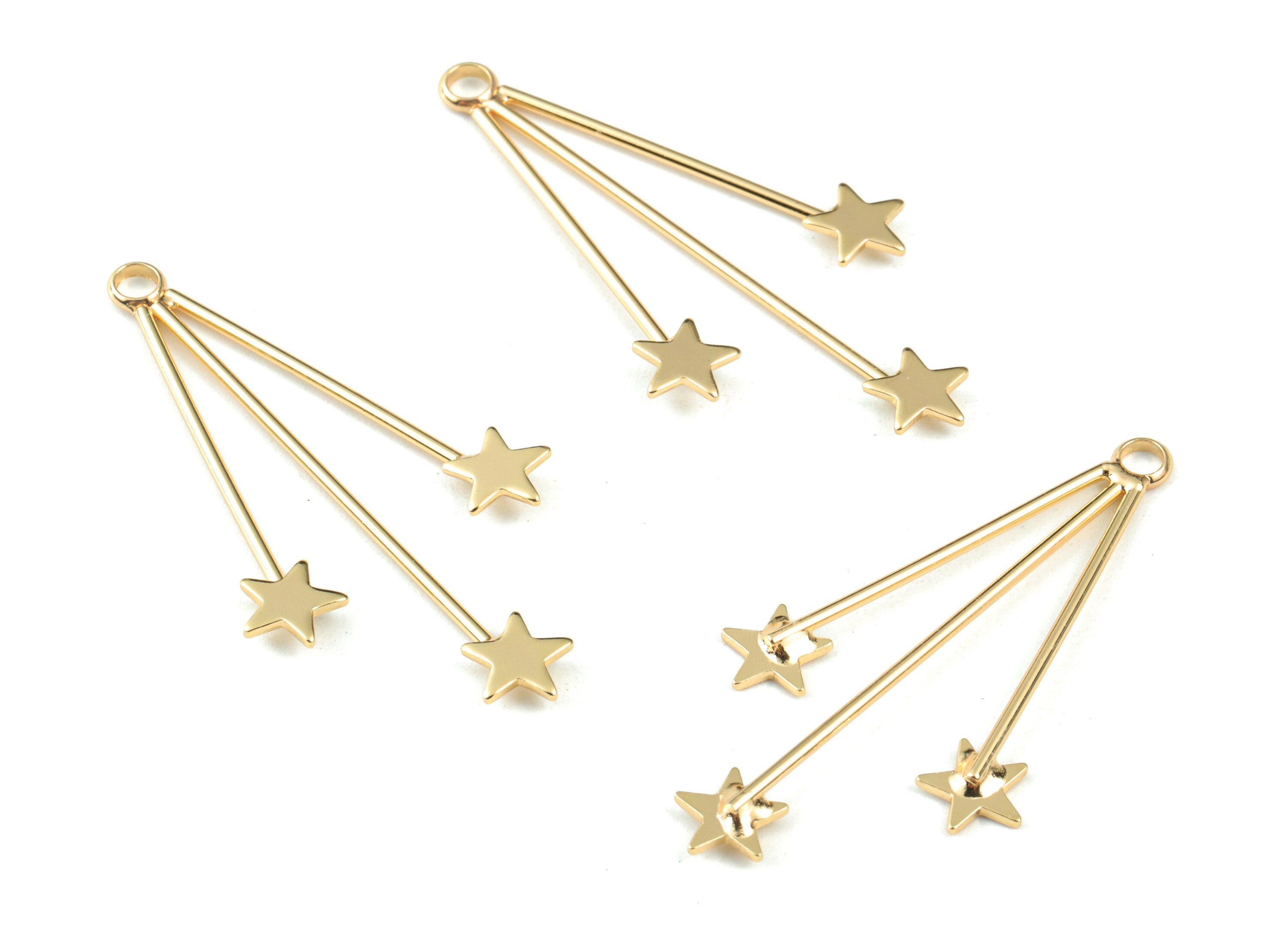 Gold Ear Wire Star Earring Charms - 18K Real Gold Plated Star Earring Charm - Jewelry Supplies - 41.89x22.35x1.92mm - RGP2729 - DOMEDBAZAAR