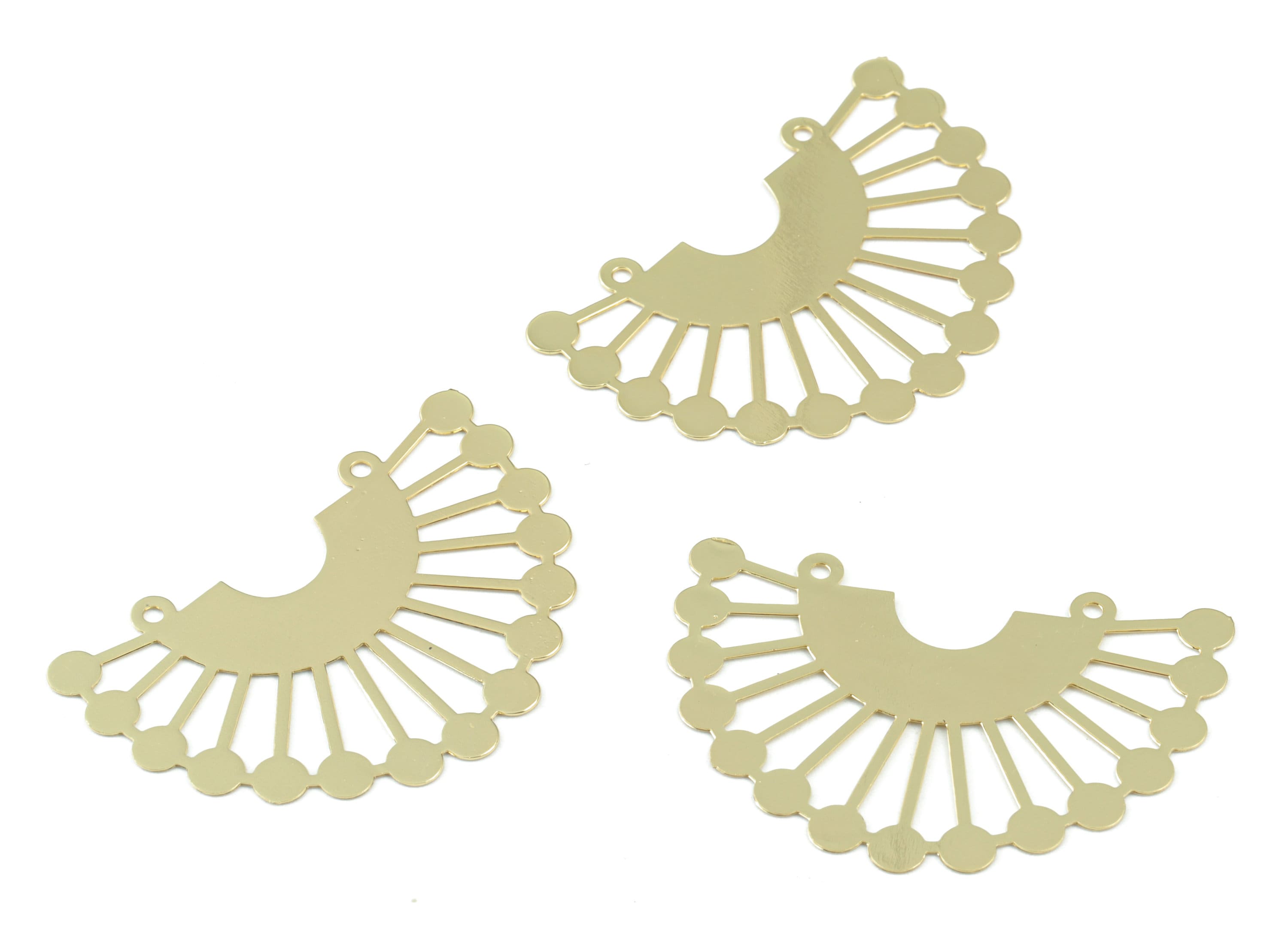 Gold Tone Plated Brass Sun Earring Charms - Brass D Earring Connector - 2 Holes - Jewelry Supplies - 36.36x24.43x0.3mm - JJB6257G - DOMEDBAZAAR