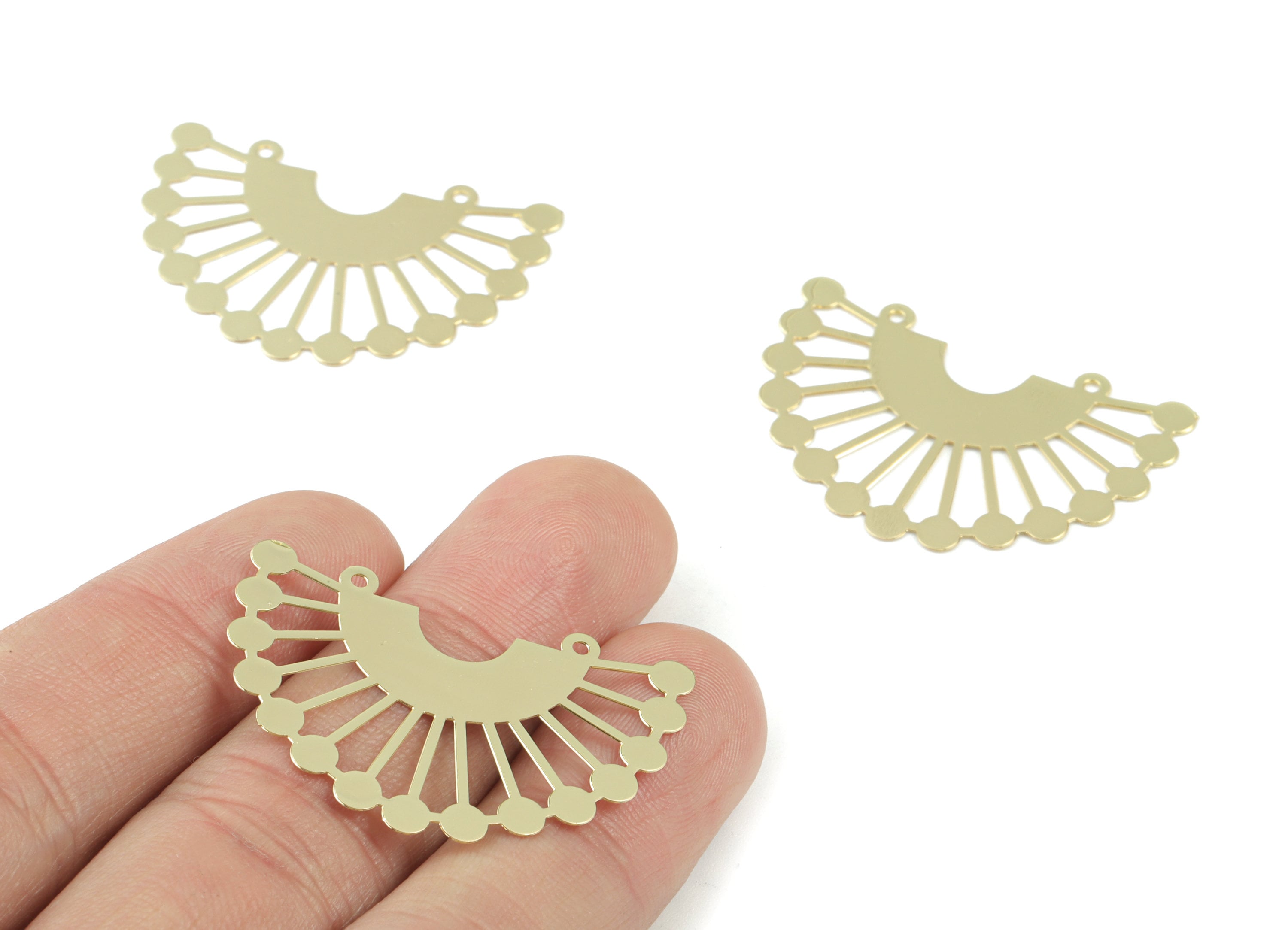 Gold Tone Plated Brass Sun Earring Charms - Brass D Earring Connector - 2 Holes - Jewelry Supplies - 36.36x24.43x0.3mm - JJB6257G - DOMEDBAZAAR