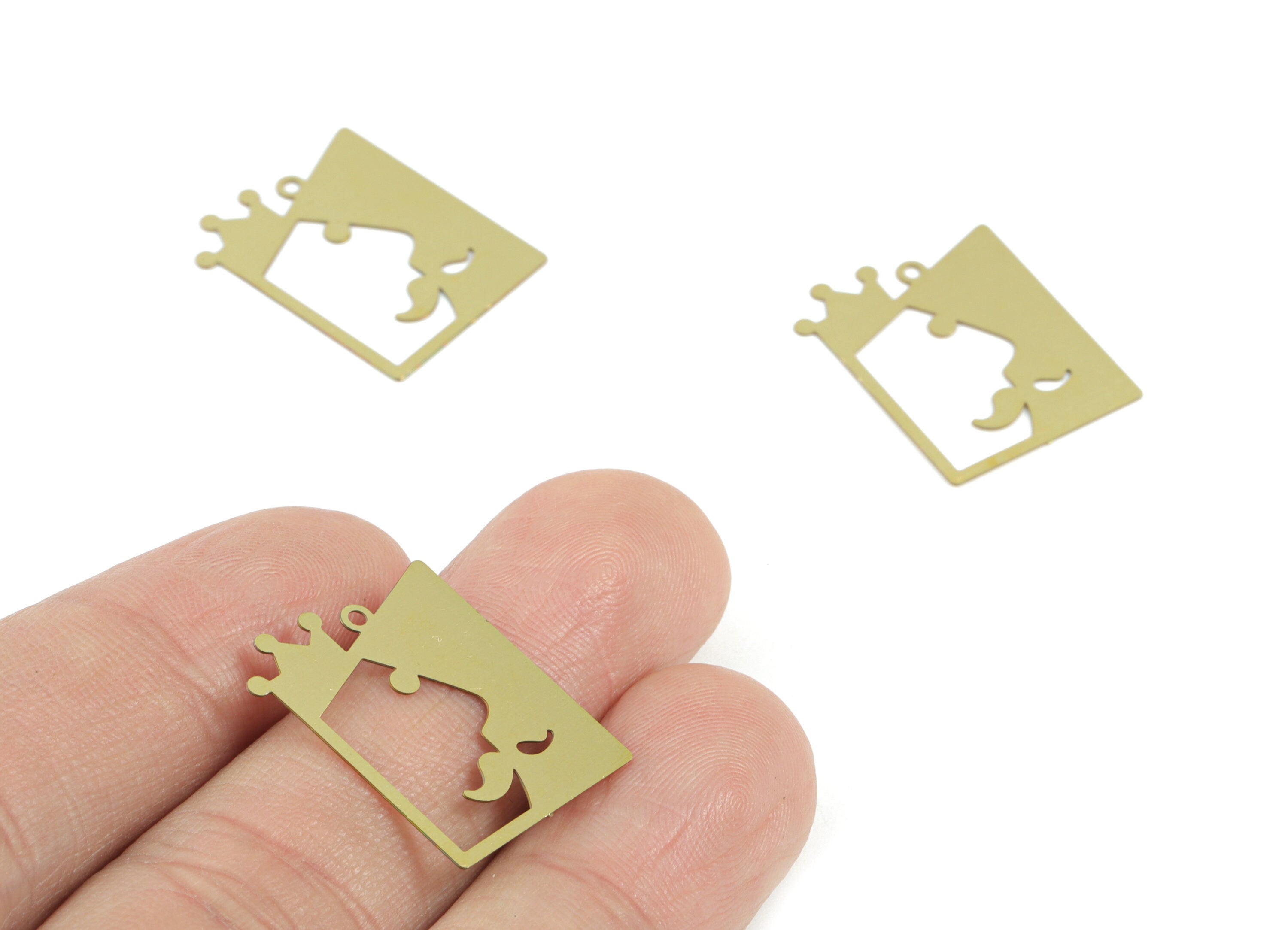 Brass King Earring Charms - Raw Brass Mustache King Earrings - Earring Findings - Jewelry Supplies - 21.73x16.83x0.29mm - JJC11995 - DOMEDBAZAAR