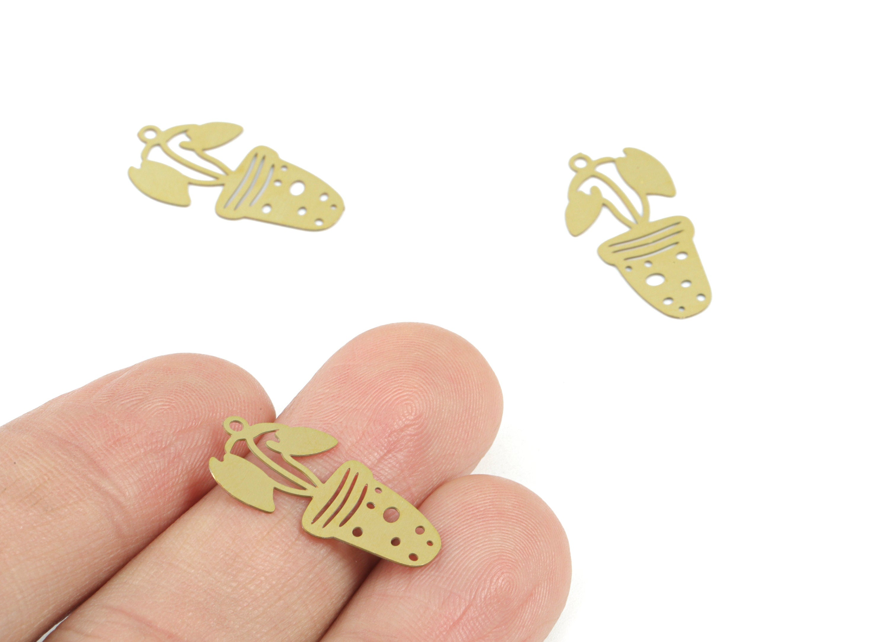 Brass Flower Pot Earring Charms - Raw Brass Pot Flower Pendant - Earring Findings - Jewelry Supplies - 22.5x11.61x0.28mm - JJC12010 - DOMEDBAZAAR