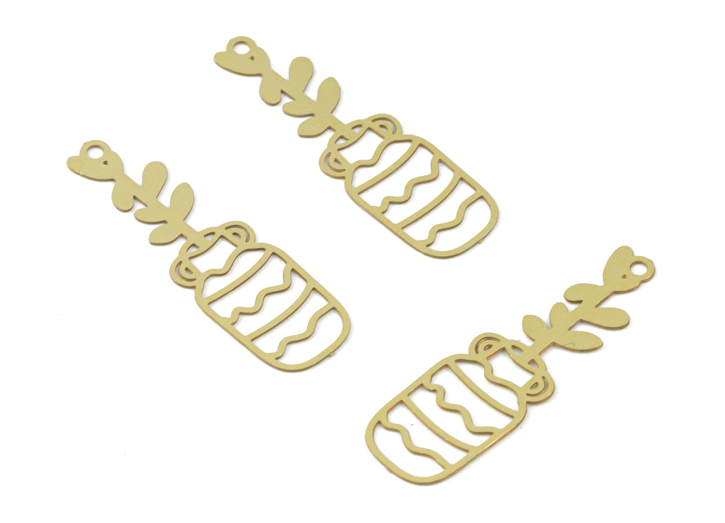 Brass Flower Pot Earring Charms - Raw Brass Pot Flower Pendant - Earring Findings - Jewelry Supplies - 26.79x7.95x0.28mm - JJC12015 - DOMEDBAZAAR