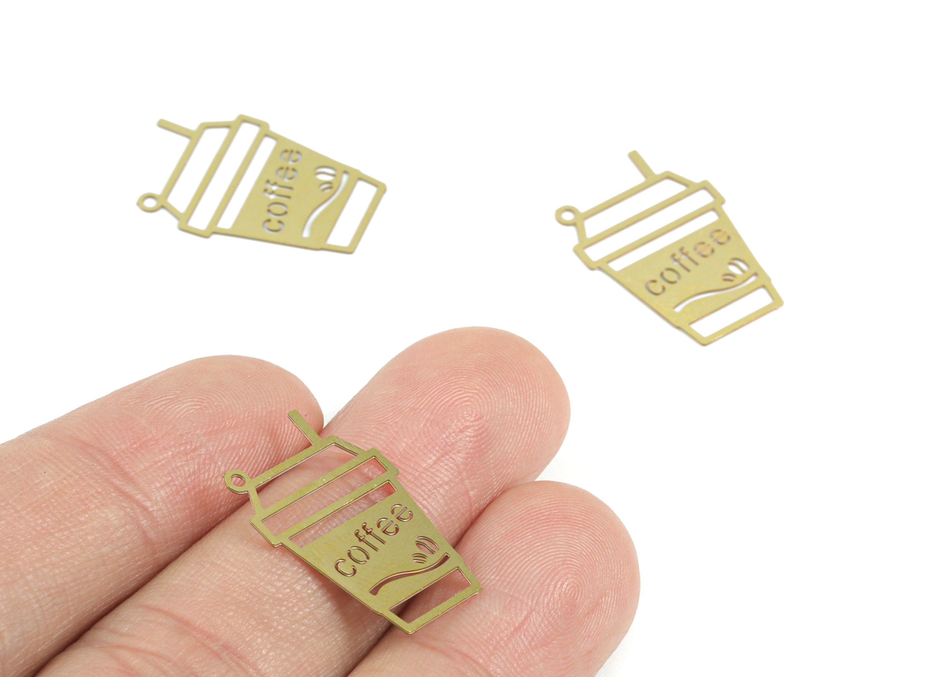 Brass Coffee Paper Cup Earring Charms - Raw Brass Paper Cup Coffee Pendant - Jewelry Supplies - 21.33x19.12x0.28mm - JJC11984 - DOMEDBAZAAR
