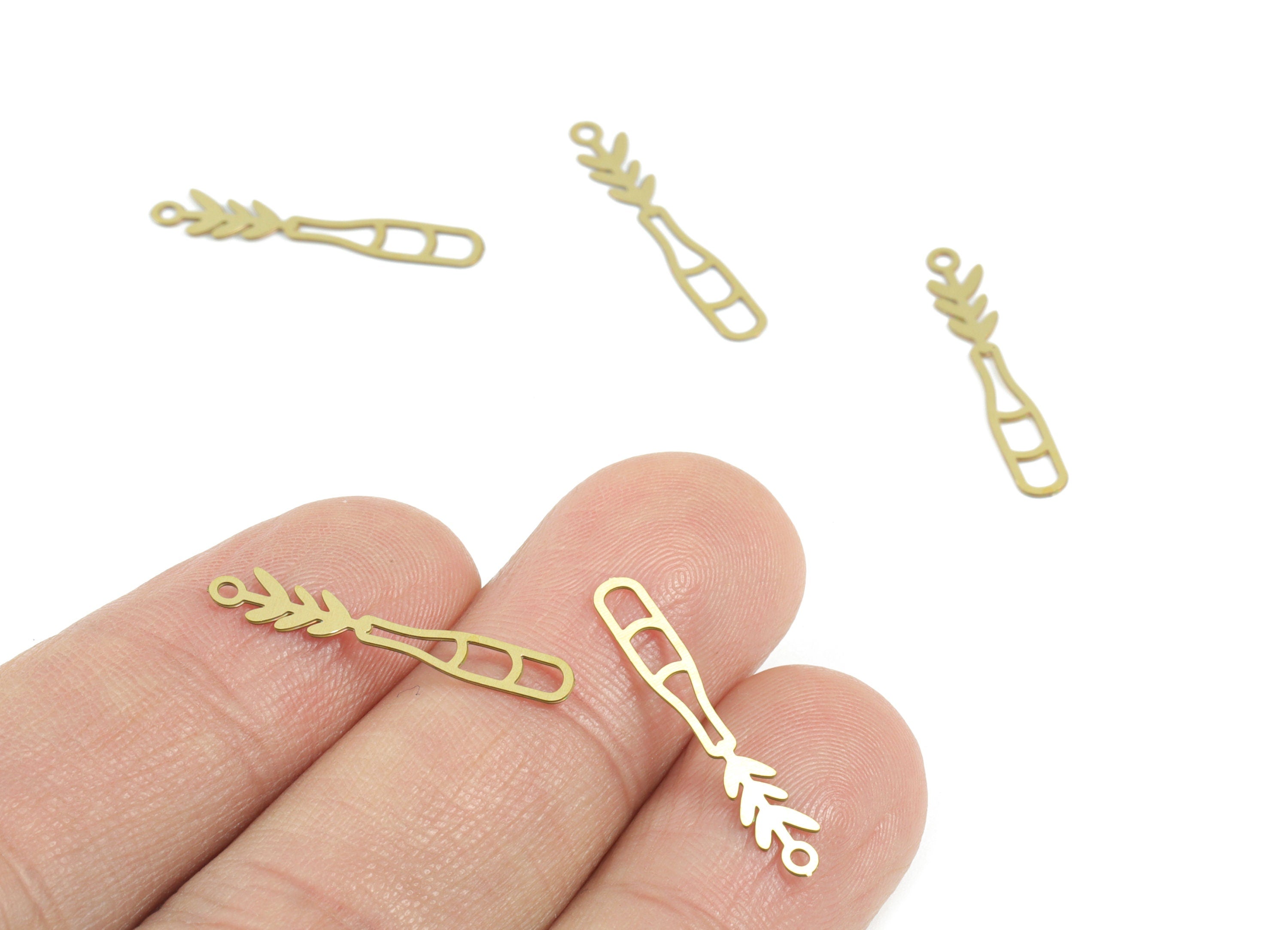 Brass Flower Bottle Earring Charms - Raw Brass Bottle Leaf Earring Charms - Earring Findings - Jewelry Supplies - 23.4x4.2x0.28mm - JJC12011 - DOMEDBAZAAR