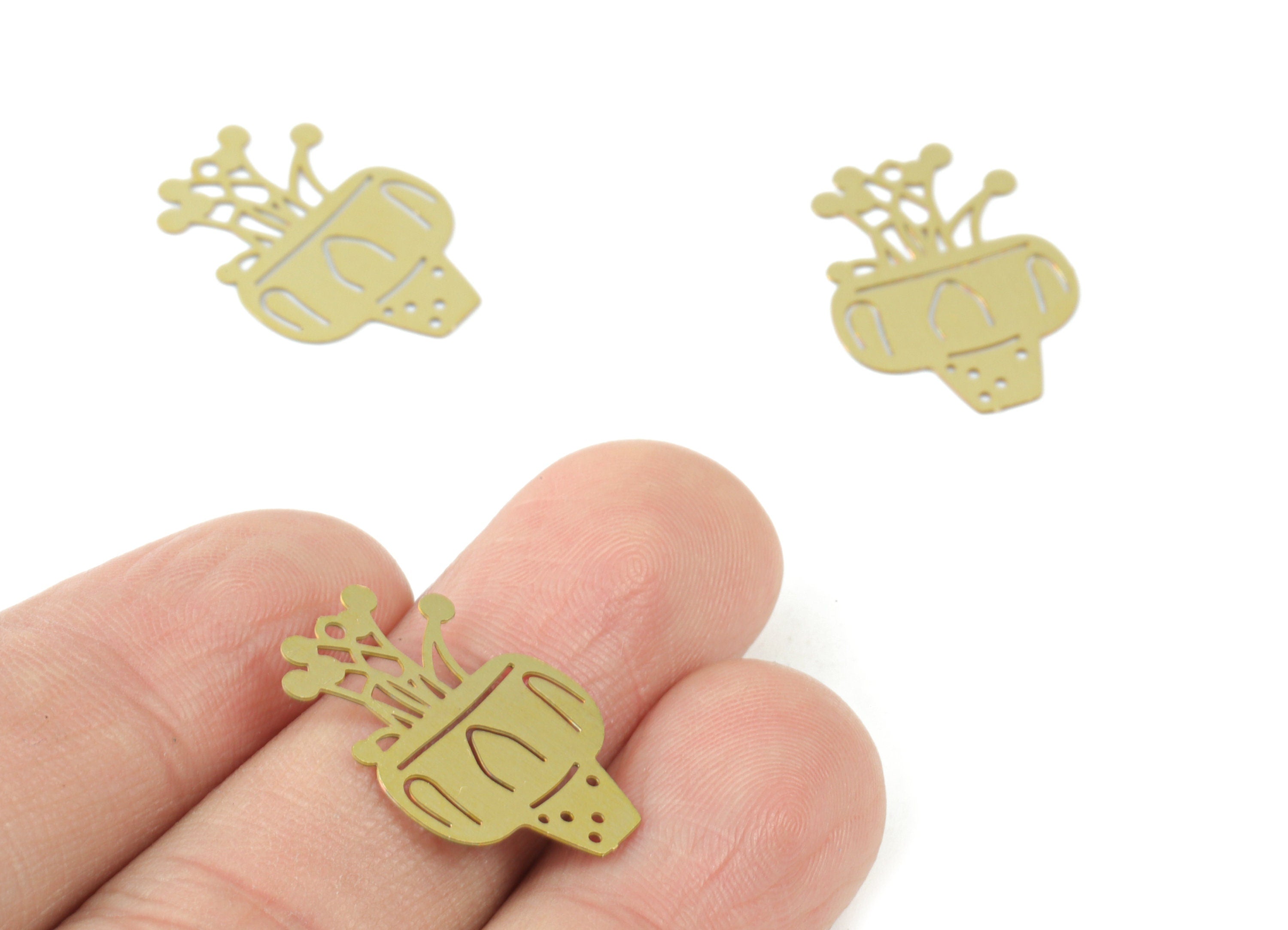 Brass Flower Pot Earring Charms - Raw Brass Pot Flower Pendant - Earring Findings - Jewelry Supplies - 22.24x15.86x0.29mm - JJC12008 - DOMEDBAZAAR
