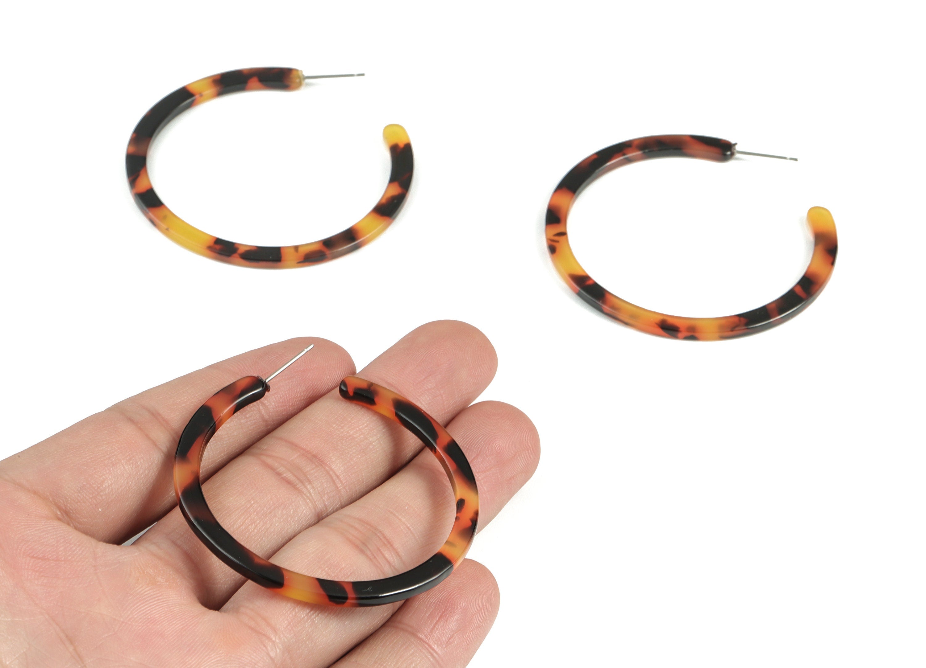 Open Hoop Earrings Stud - 2 inch Hoop Earring - Tortoise Shell Round Earring Post - Color Code: A01 - 52.8x49.6x2.65mm - AC1836-A01 - DOMEDBAZAAR