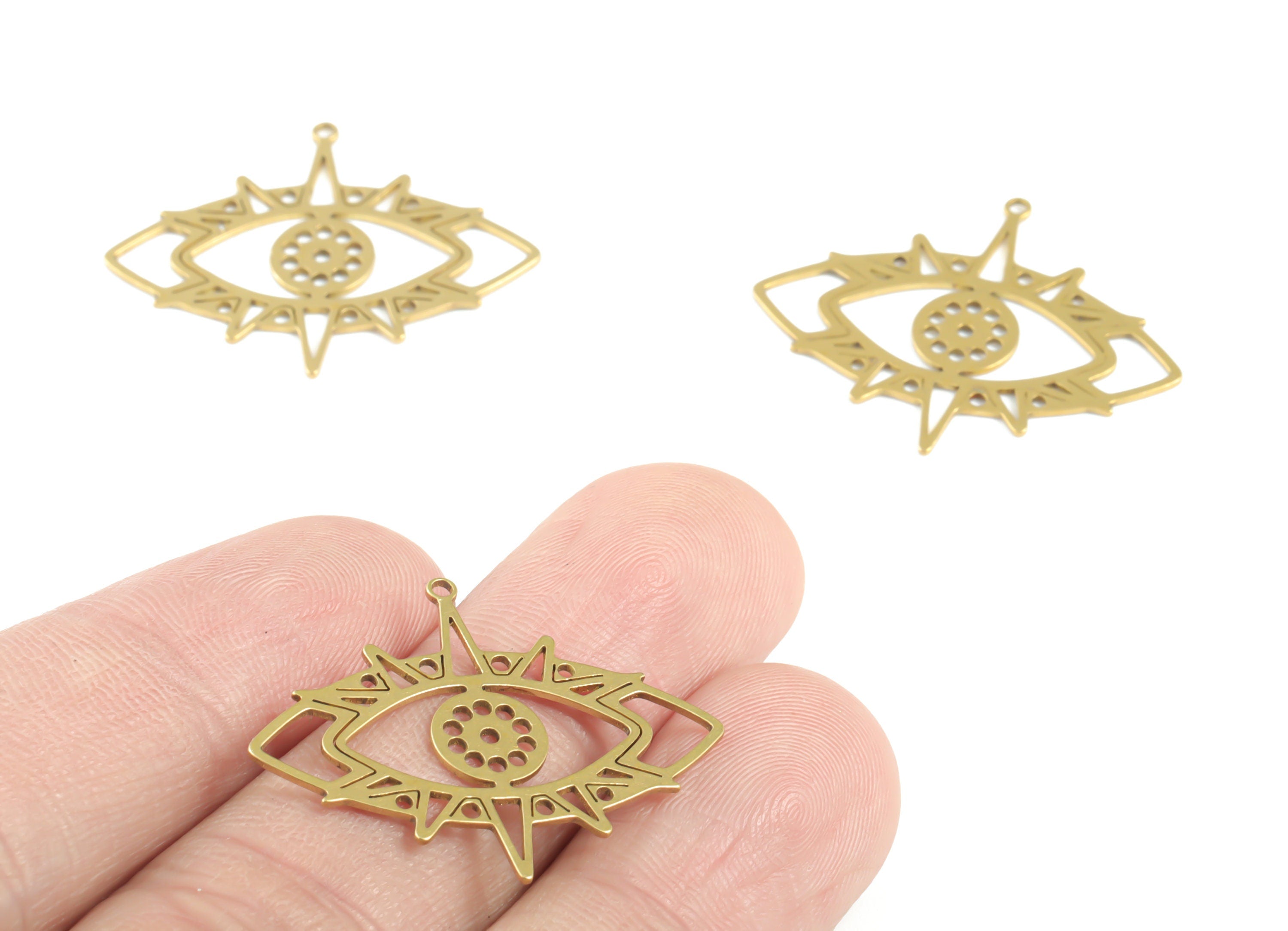 Brass Eye Earring Charms - Raw Brass Eyelash Pendant - Earrings Finding - Jewelry Supplies - 30.15x24.42x0.65mm - PPM3208 - DOMEDBAZAAR