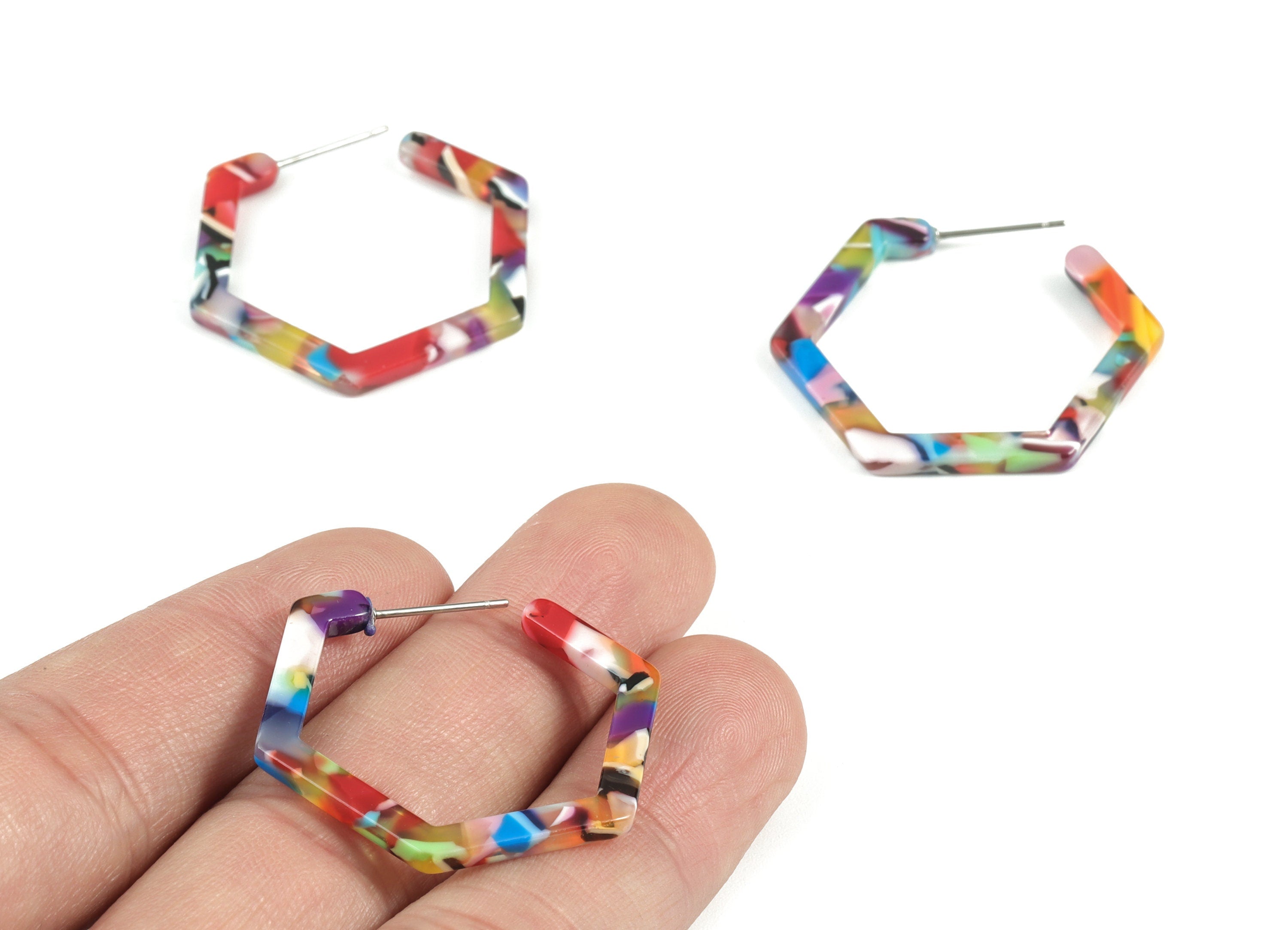 Acetate Open Hexagon Stud Earrings - Hexagon Earring Post - 316 Stainless Steel - Color Code: A21 - 30x2.5mm - AC1870-A21 - DOMEDBAZAAR