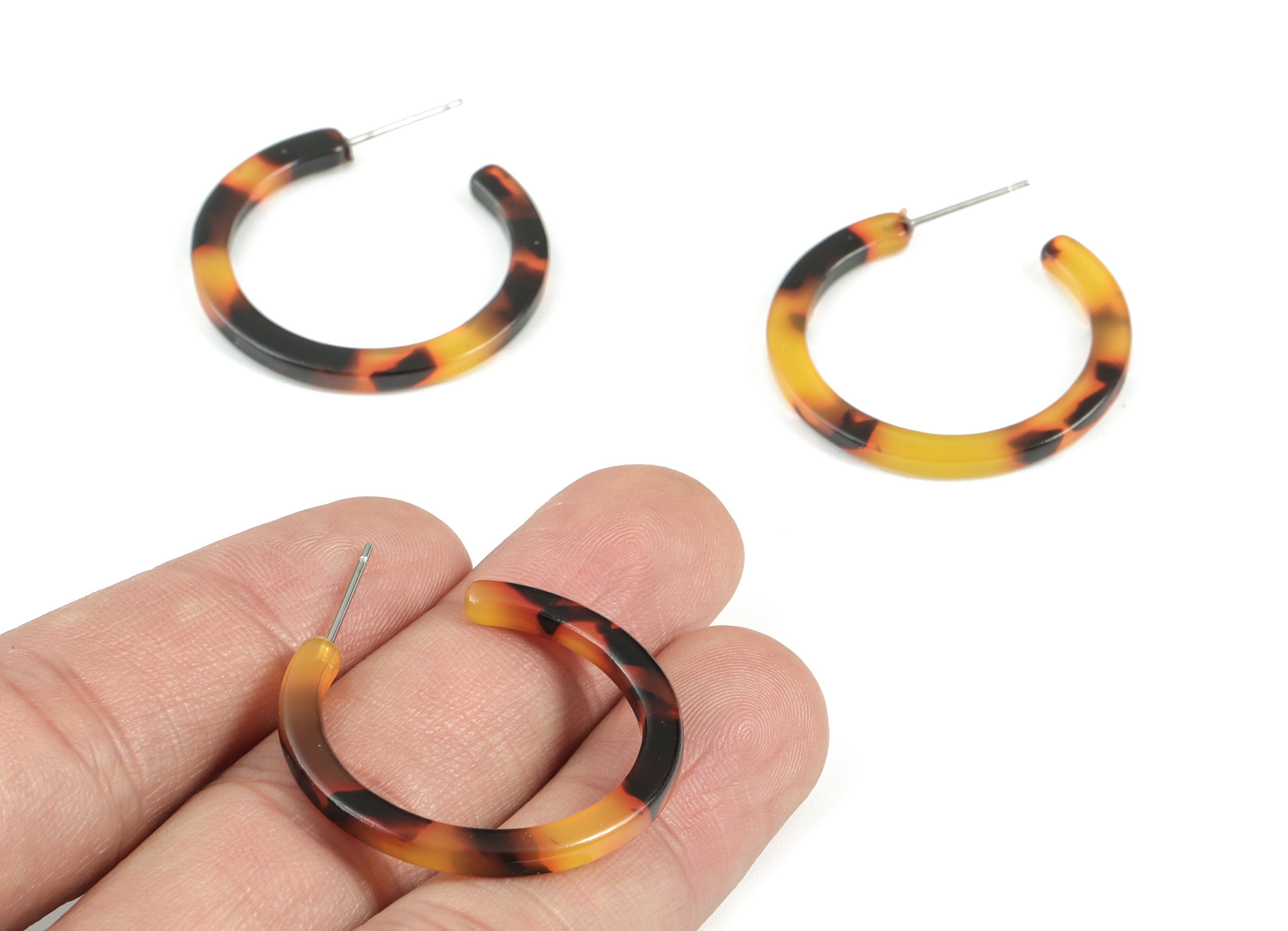 Open Hoop Earrings Stud - 1.2 inch Hoop Earring - Tortoise Shell Round Earring Post - Color Code: A01 - 31.4x30.7x2.5mm - AC1829-A01 - DOMEDBAZAAR