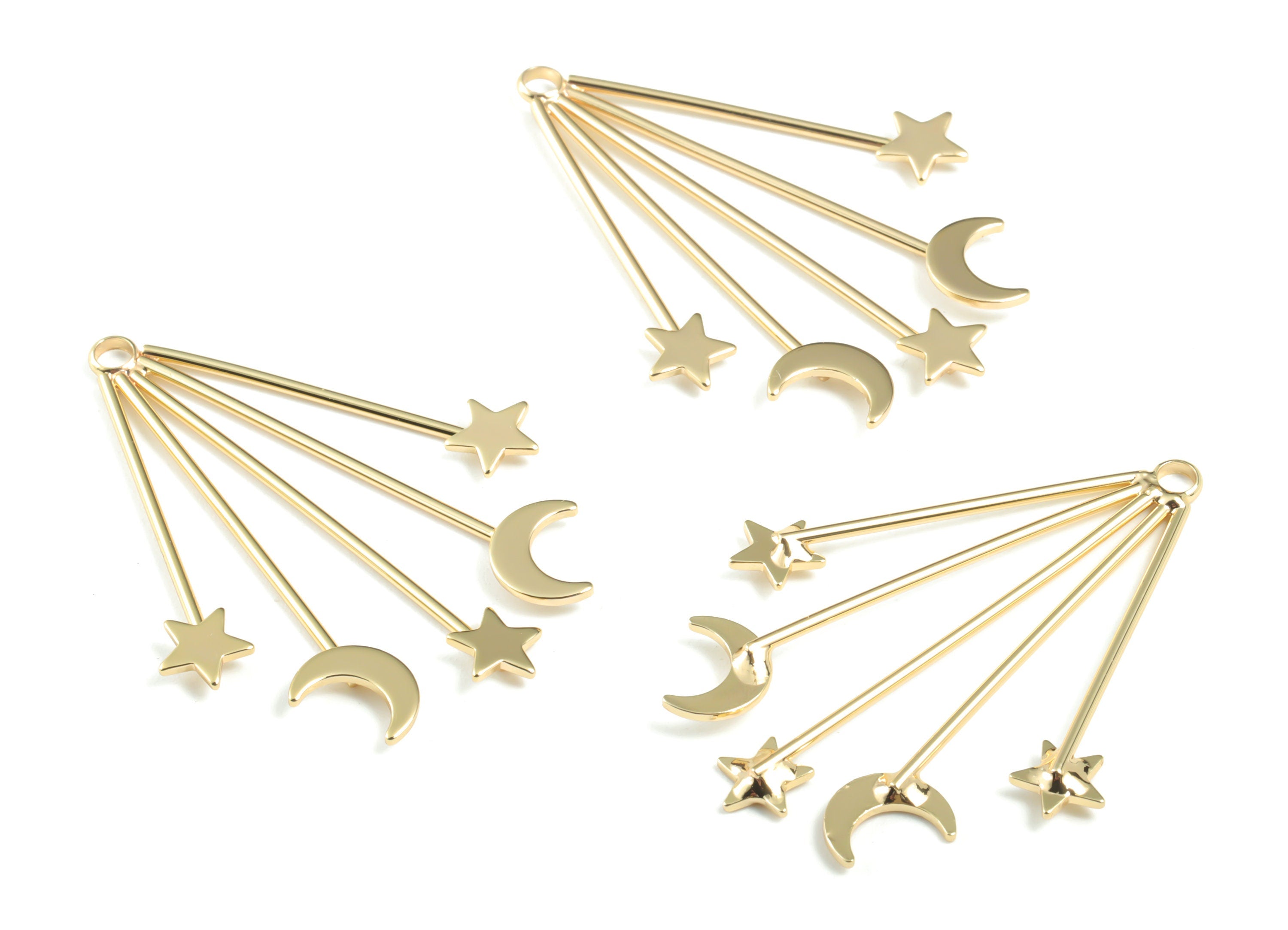 Gold Ear Wire Star Crescent Charms - 18K Real Gold Plated Star Moon Earring Charm - Jewelry Supplies - 40.85x30.82x1.88mm - RGP2726 - DOMEDBAZAAR